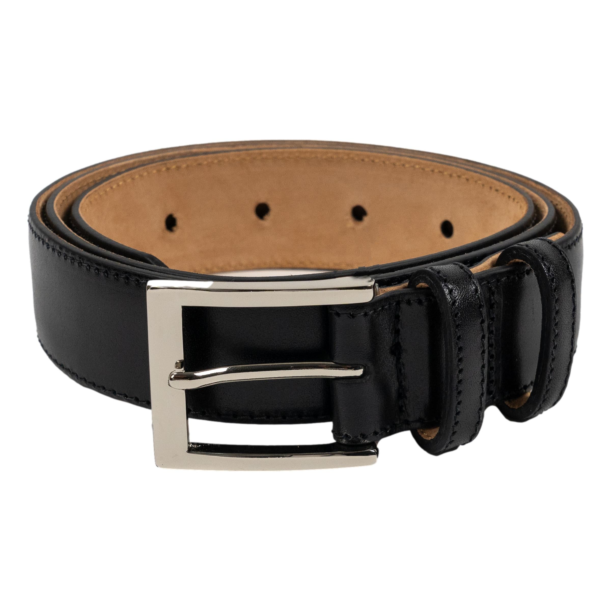 1 1/4" Glazed Calfskin Belt with Nickel Buckle