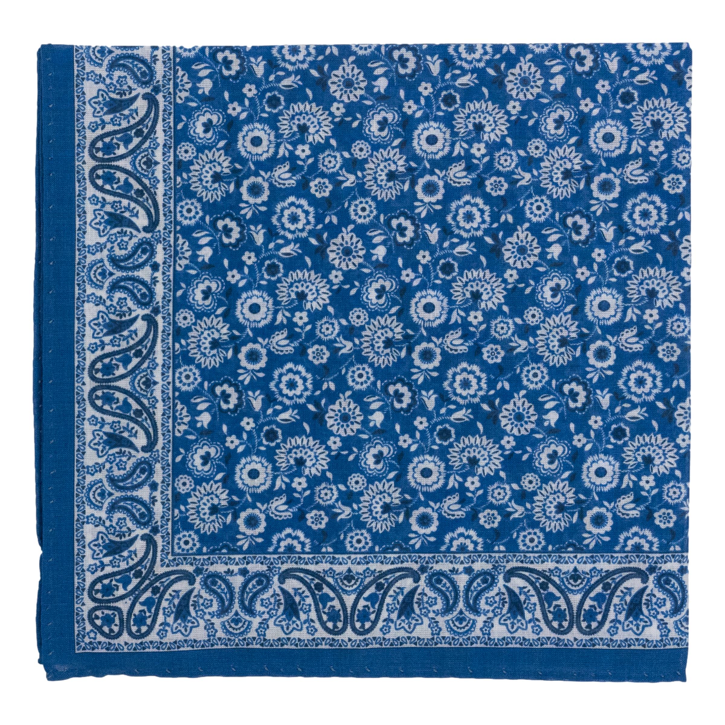 Floral Pattern with Paisley Border Fine Cotton Pocket Square