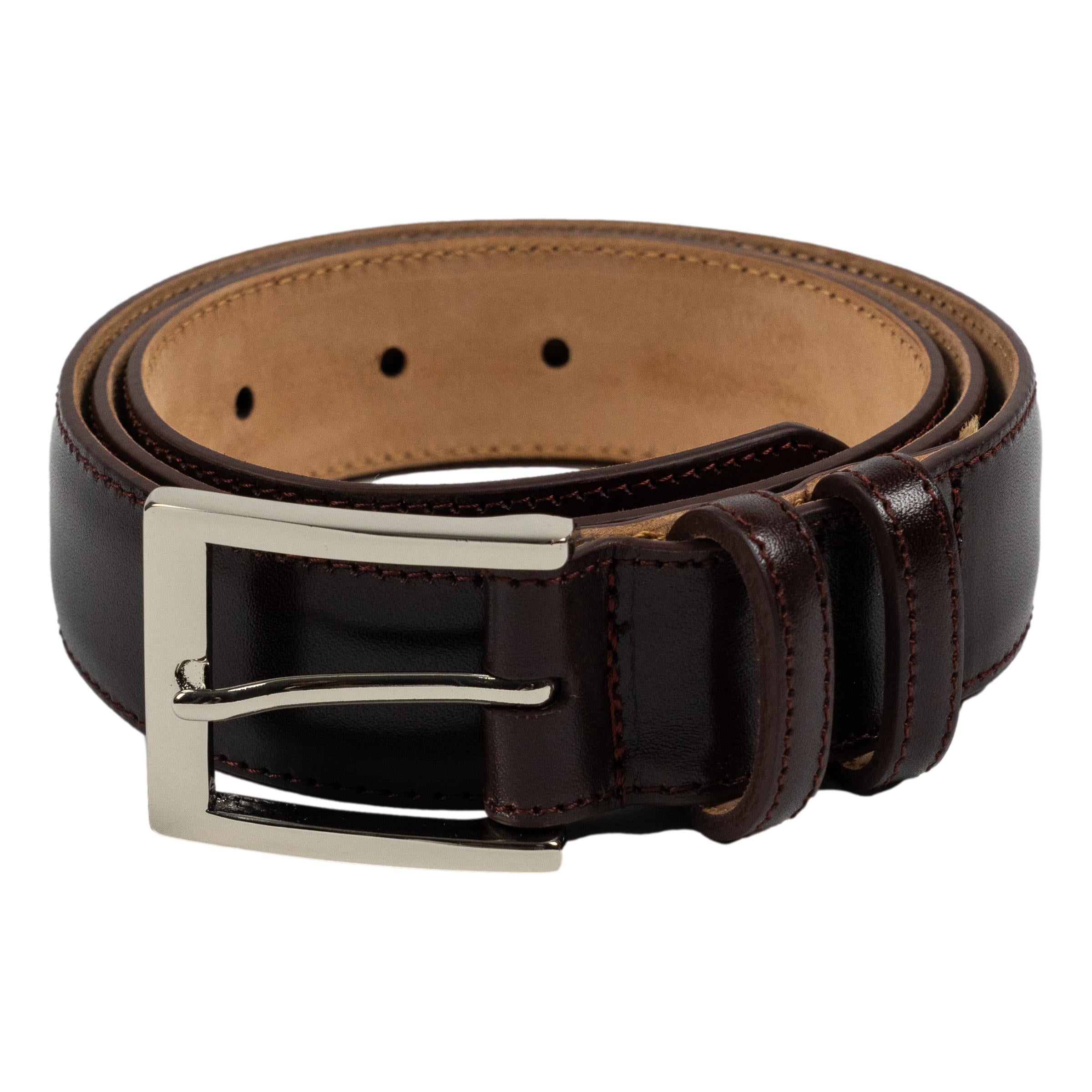 1 1/4" Glazed Calfskin Belt with Nickel Buckle