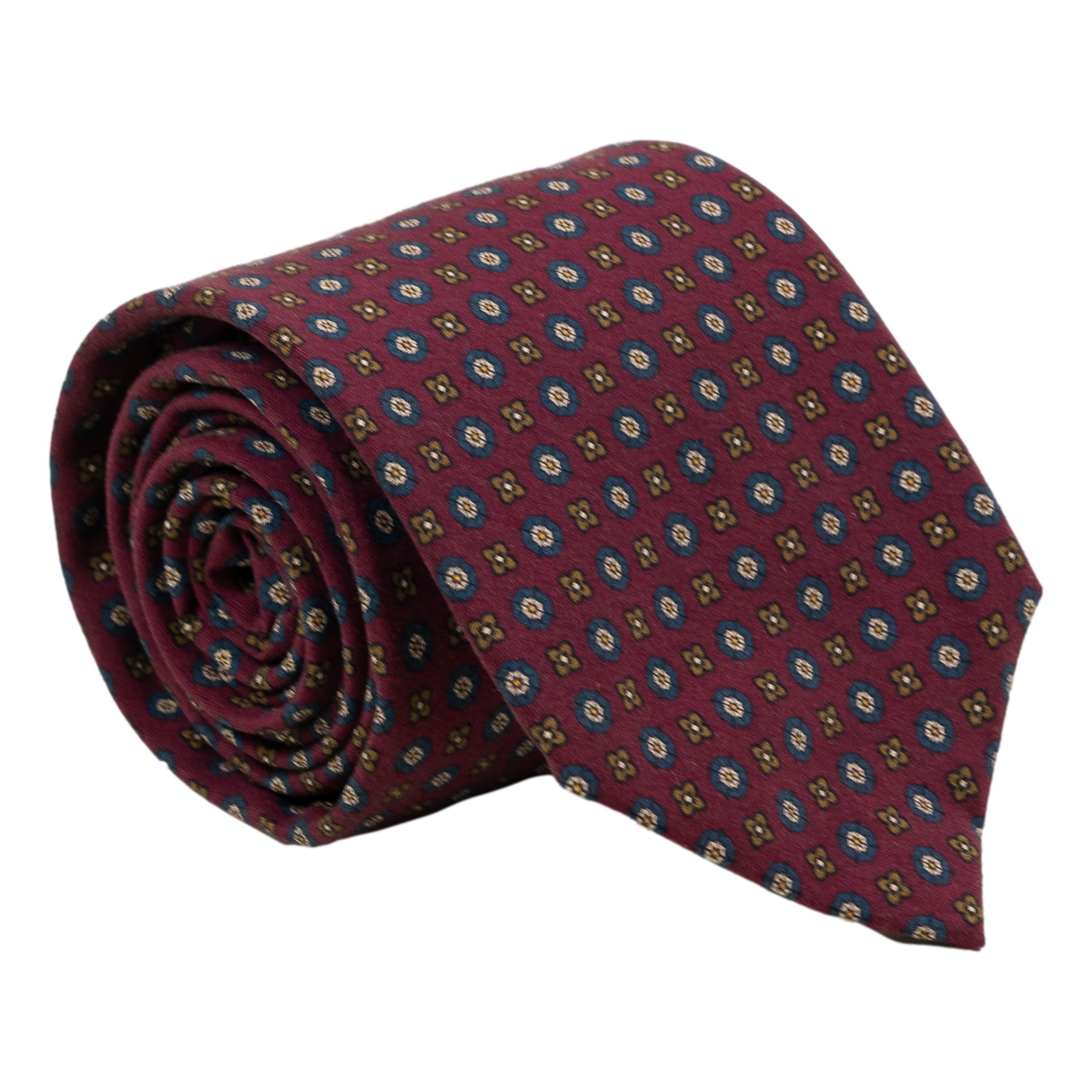 Mini Abstract Diamond and Shield Pattern Silk Tie