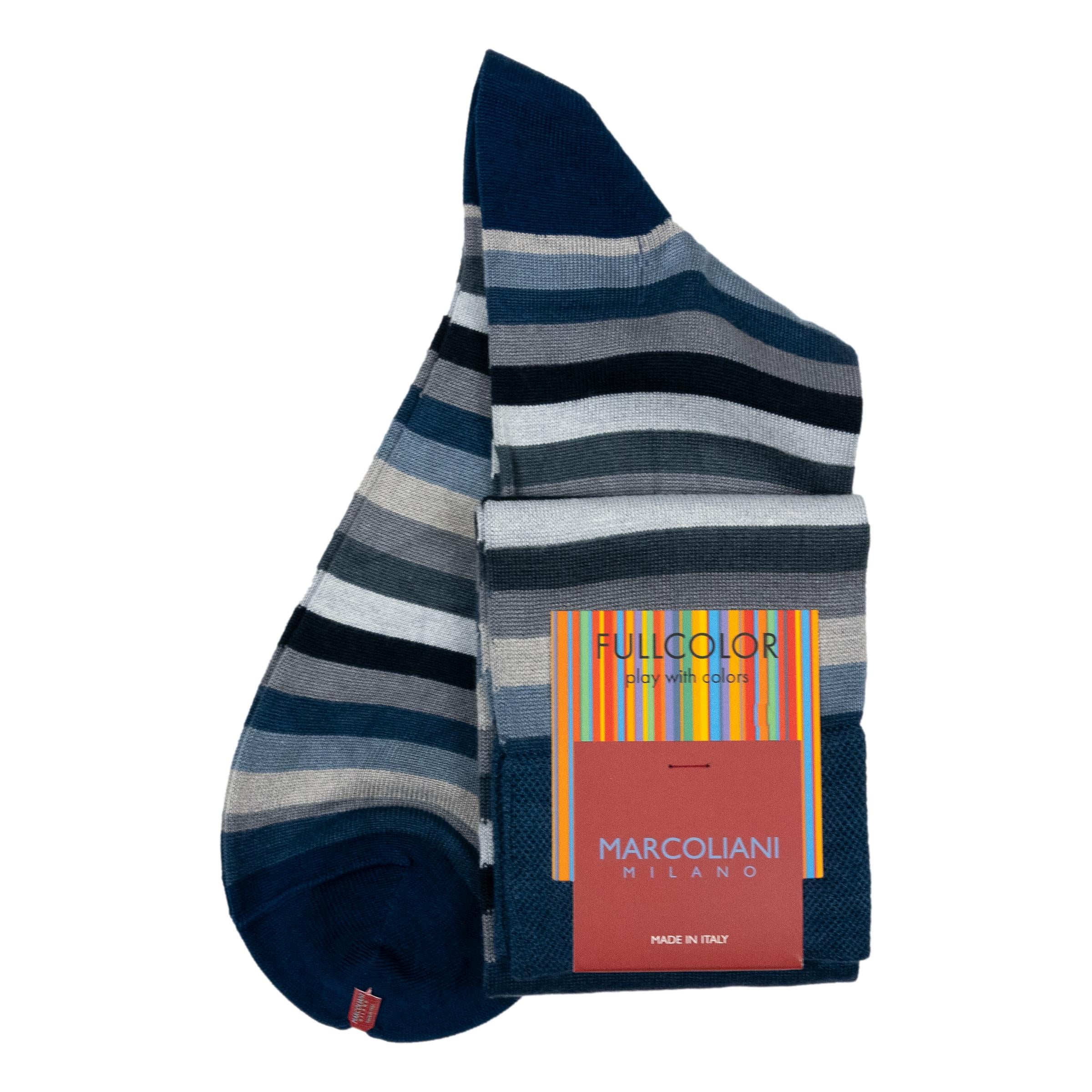 Pima Cotton Rainbow Stripe Over-the-Calf Dress Socks