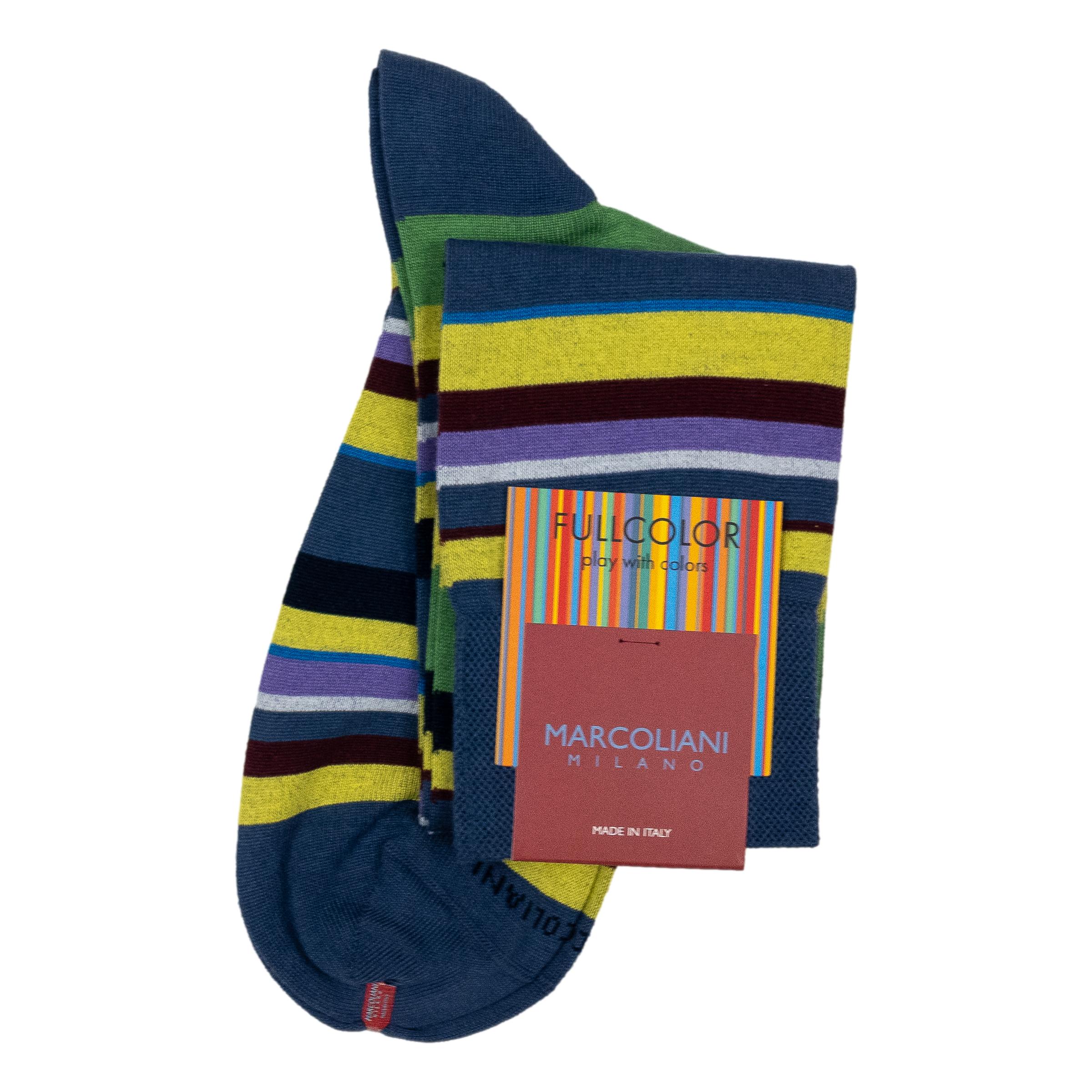 Pima Cotton Multi-Color Stripe Over-the-Calf Dress Socks