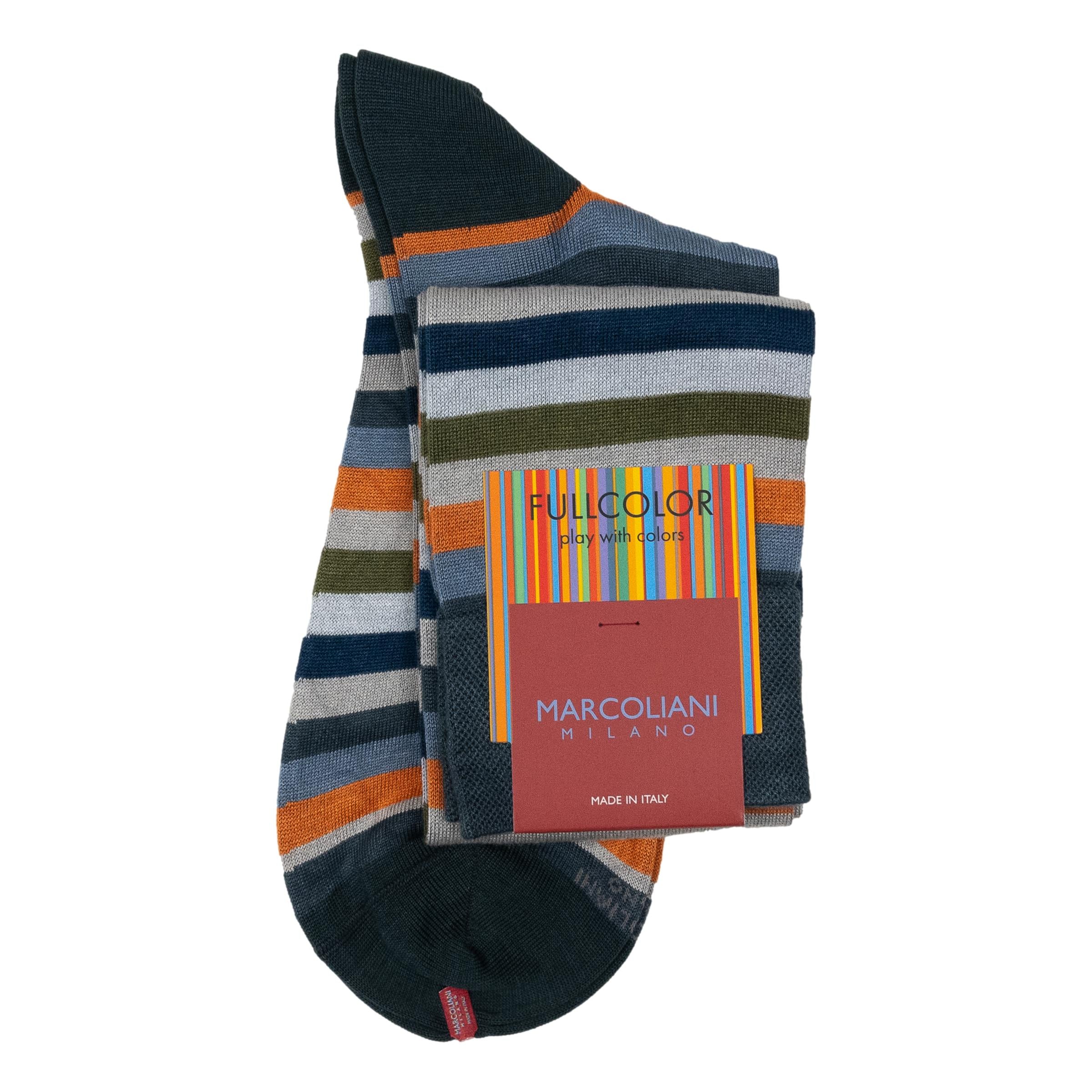 Pima Cotton Rainbow Stripe Over-the-Calf Dress Socks