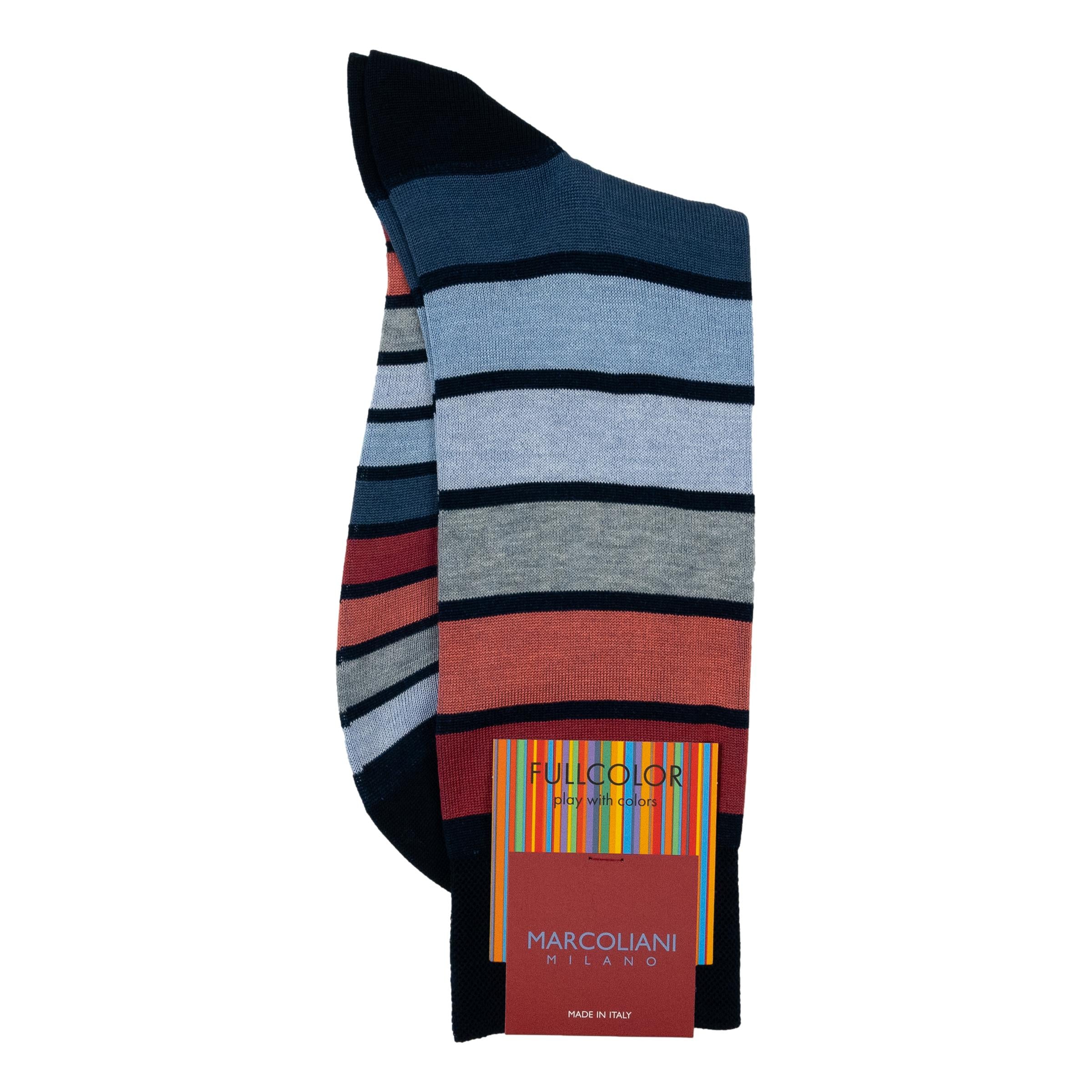 Pima Cotton Bellagio Stripe Mid-calf Dress Socks