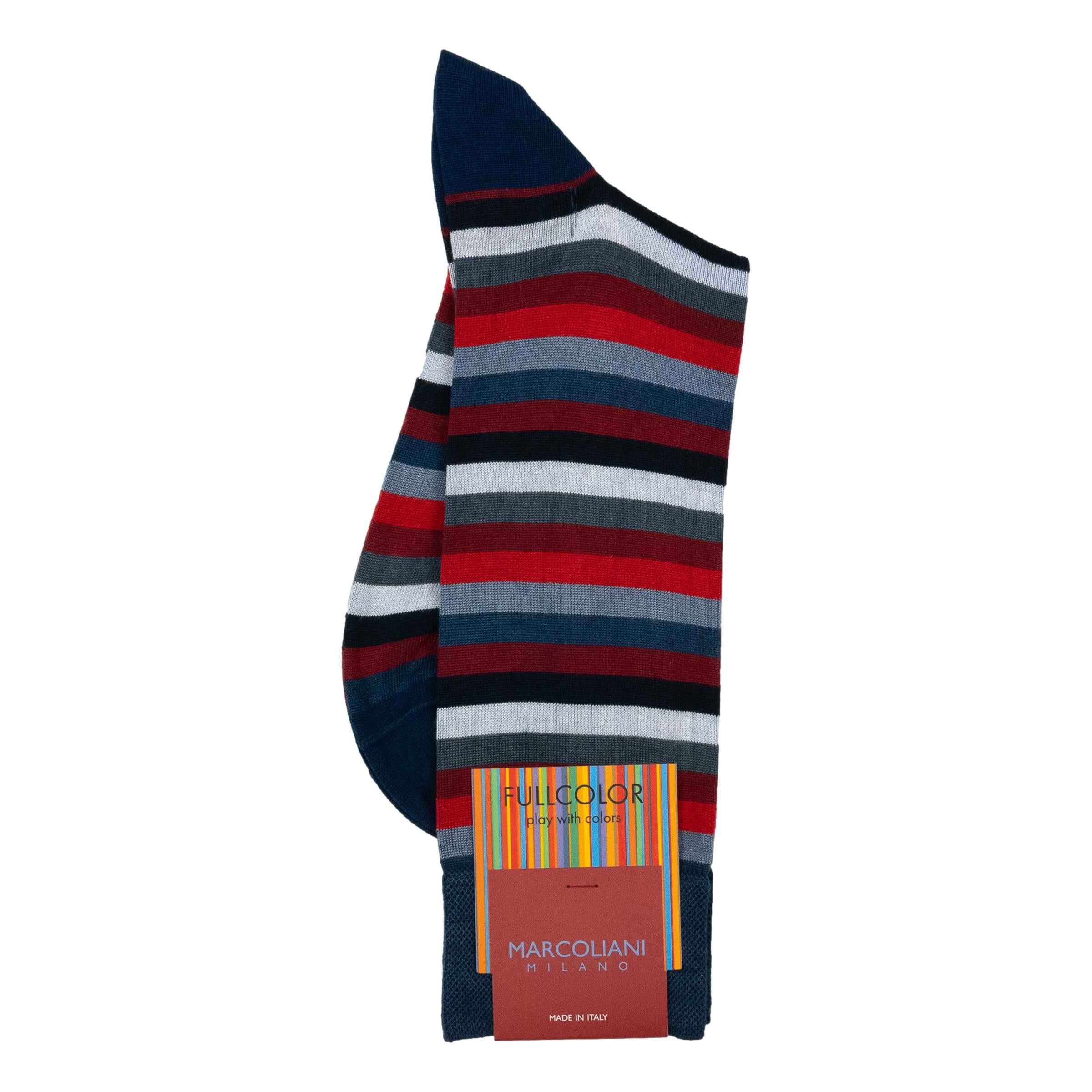 Pima Cotton Rainbow Stripe Mid-Calf Dress Socks