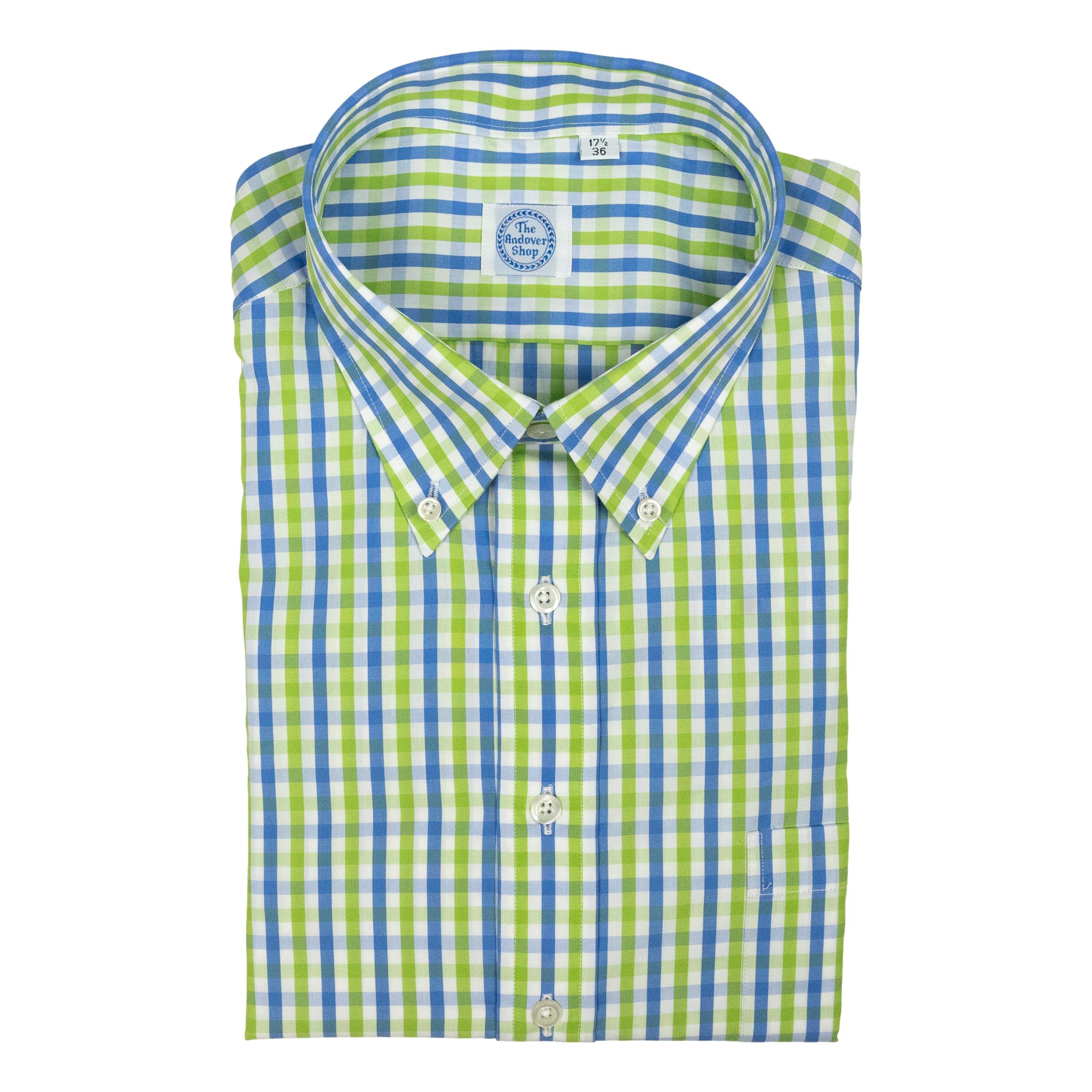 Light Green and Blue Gingham Button Down Sport Shirt