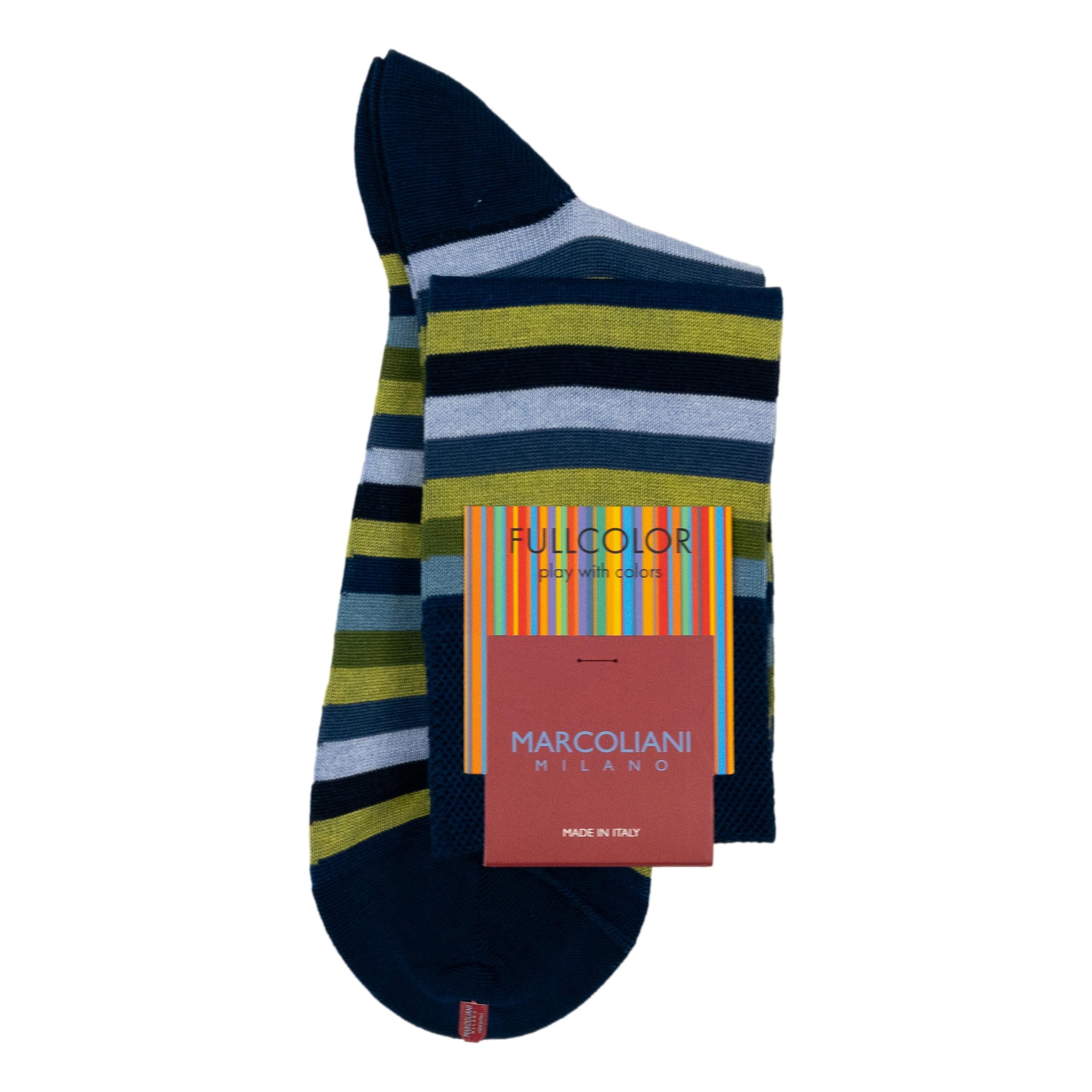 Pima Cotton Rainbow Stripe Over-the-Calf Dress Socks