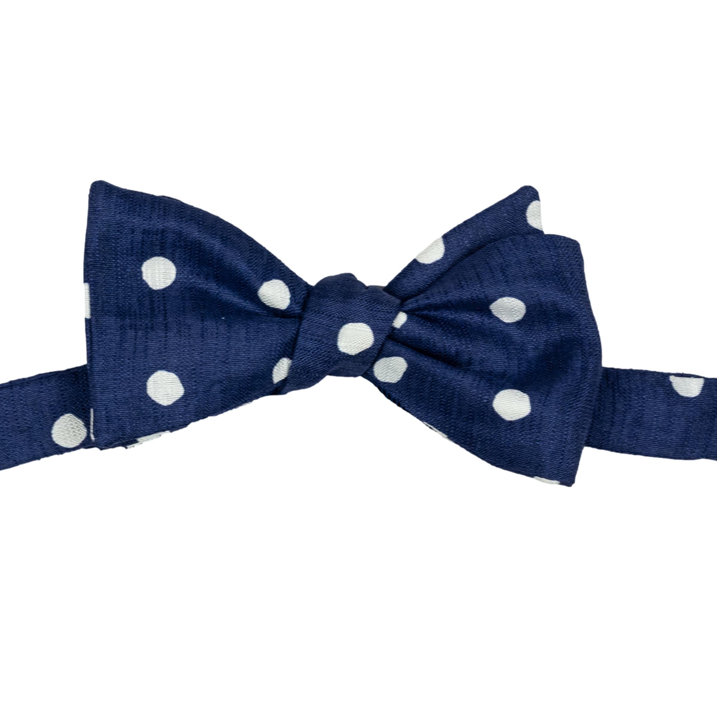 White Polka Dot Silk and Cotton Bow Tie