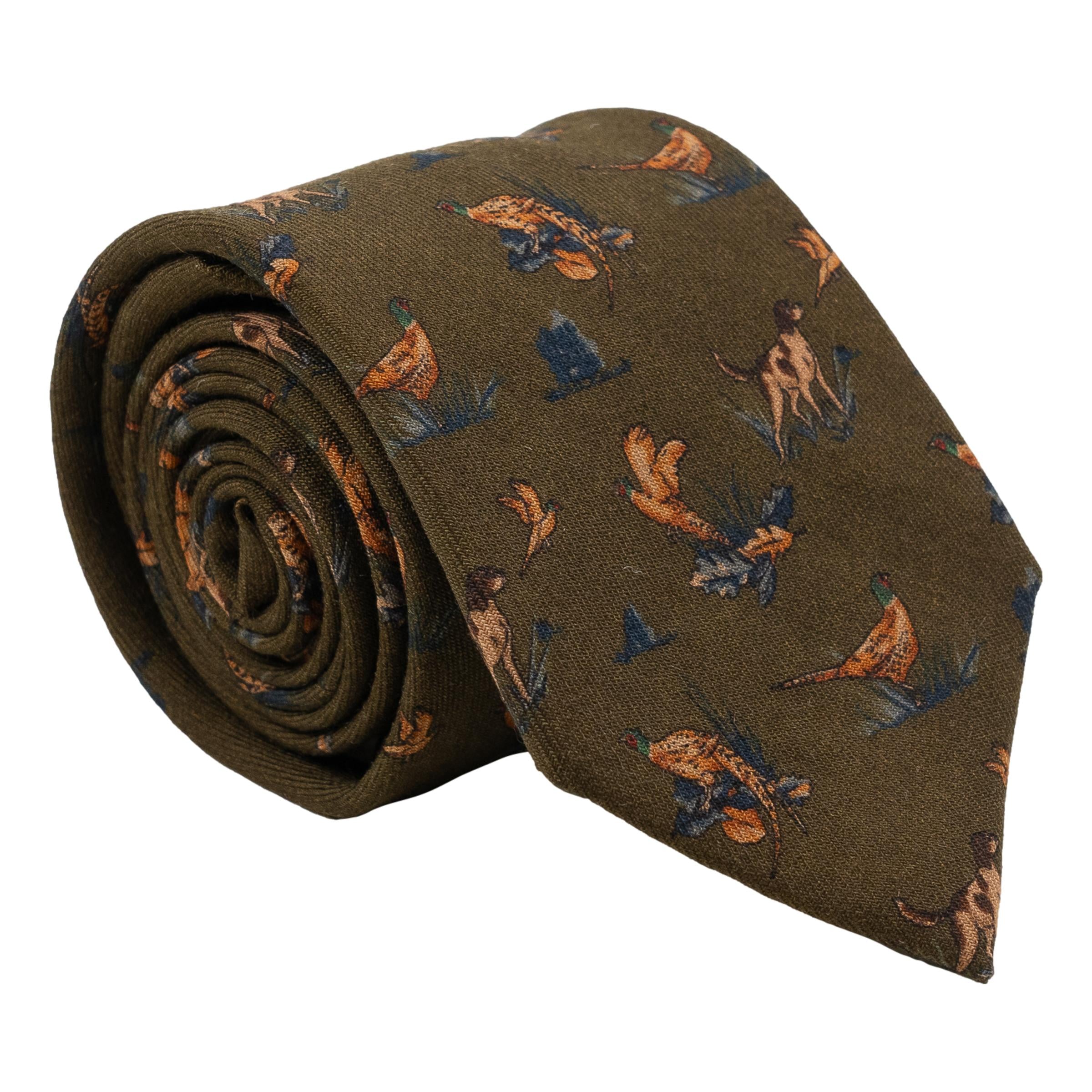 Pheasant and Pointer Wool Tie