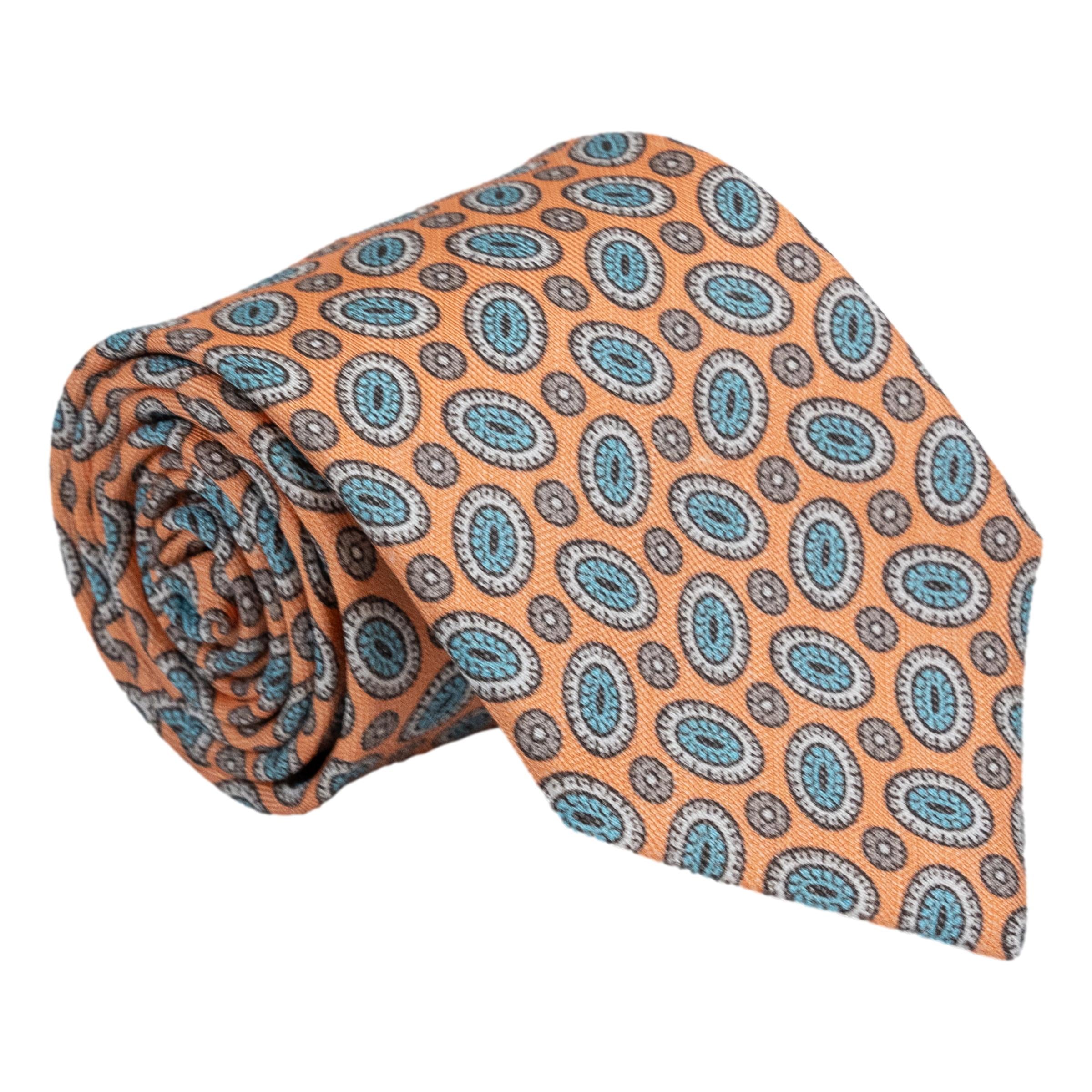 Abstract Oval Shield Motif Silk Tie