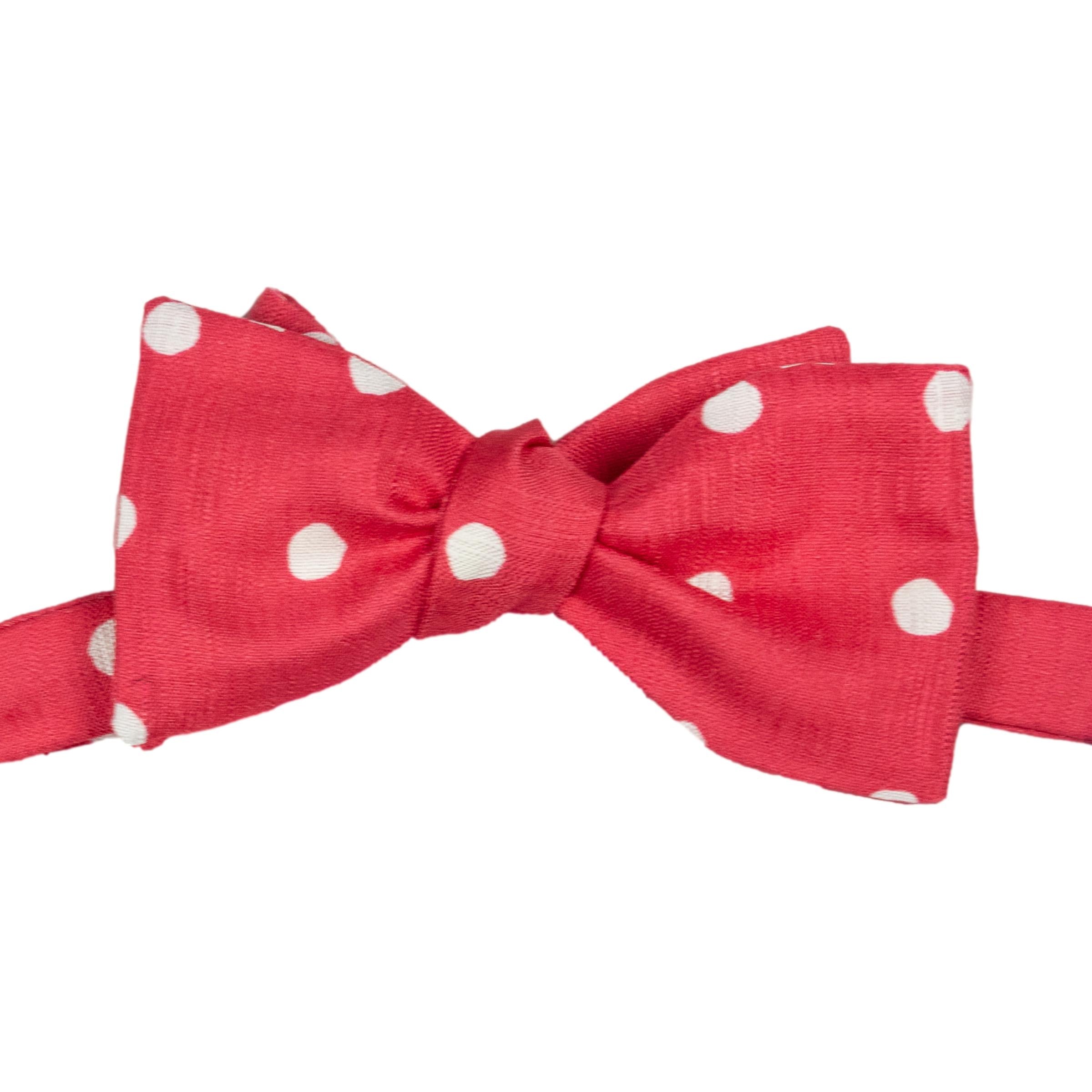 White Polka Dot Silk and Cotton Bow Tie