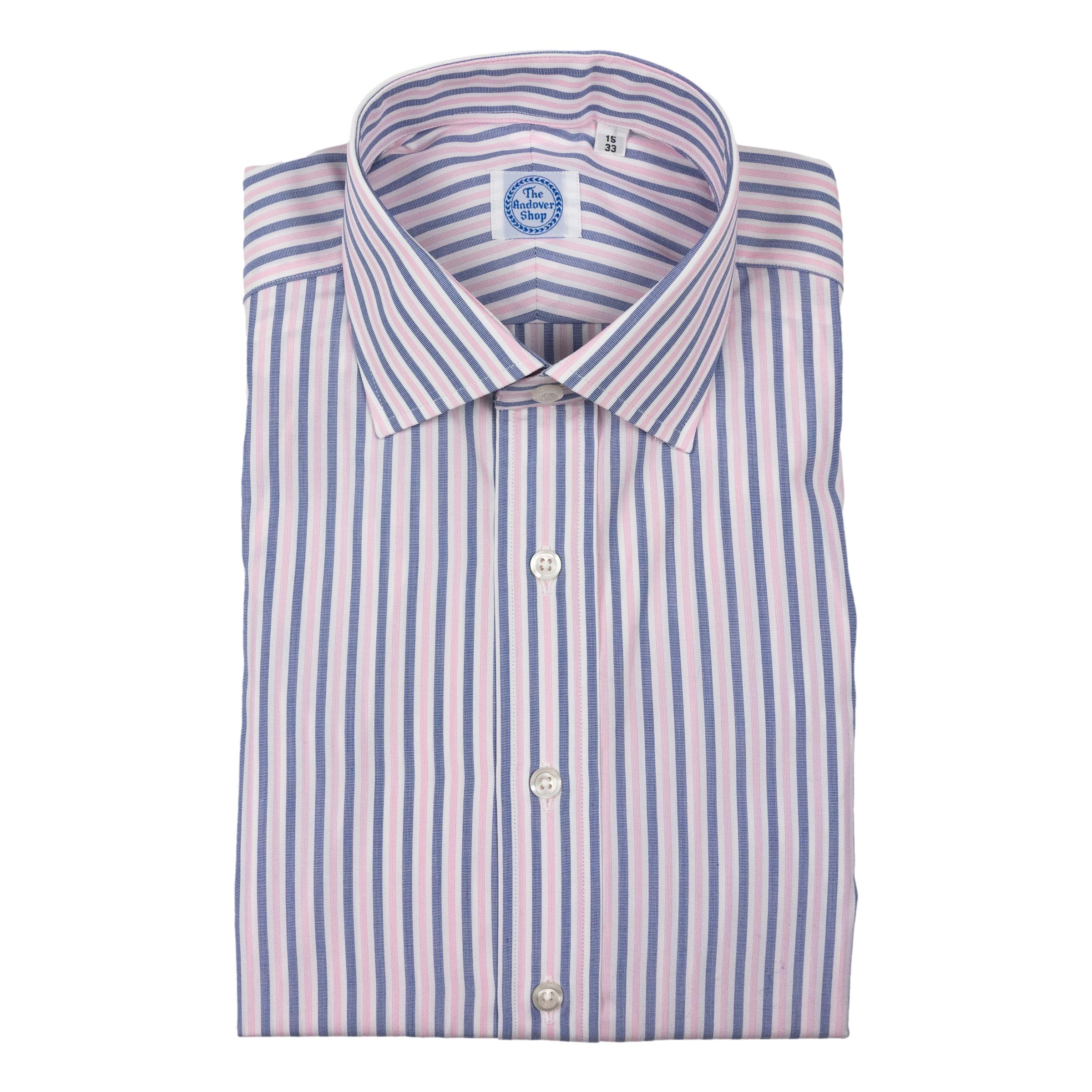 Pink and Blue Stripe Spread Collar Dress Shirt