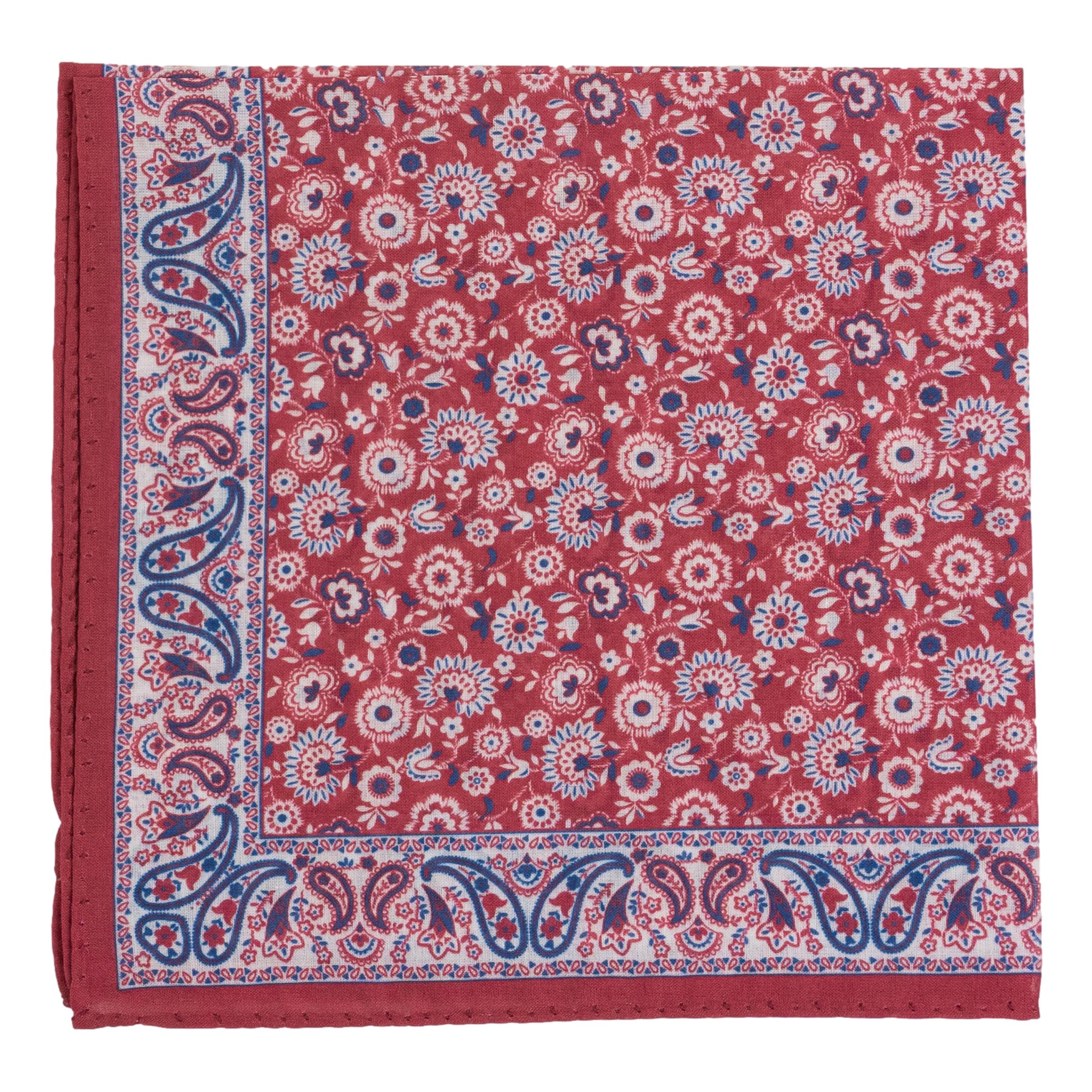 Floral Pattern with Paisley Border Fine Cotton Pocket Square