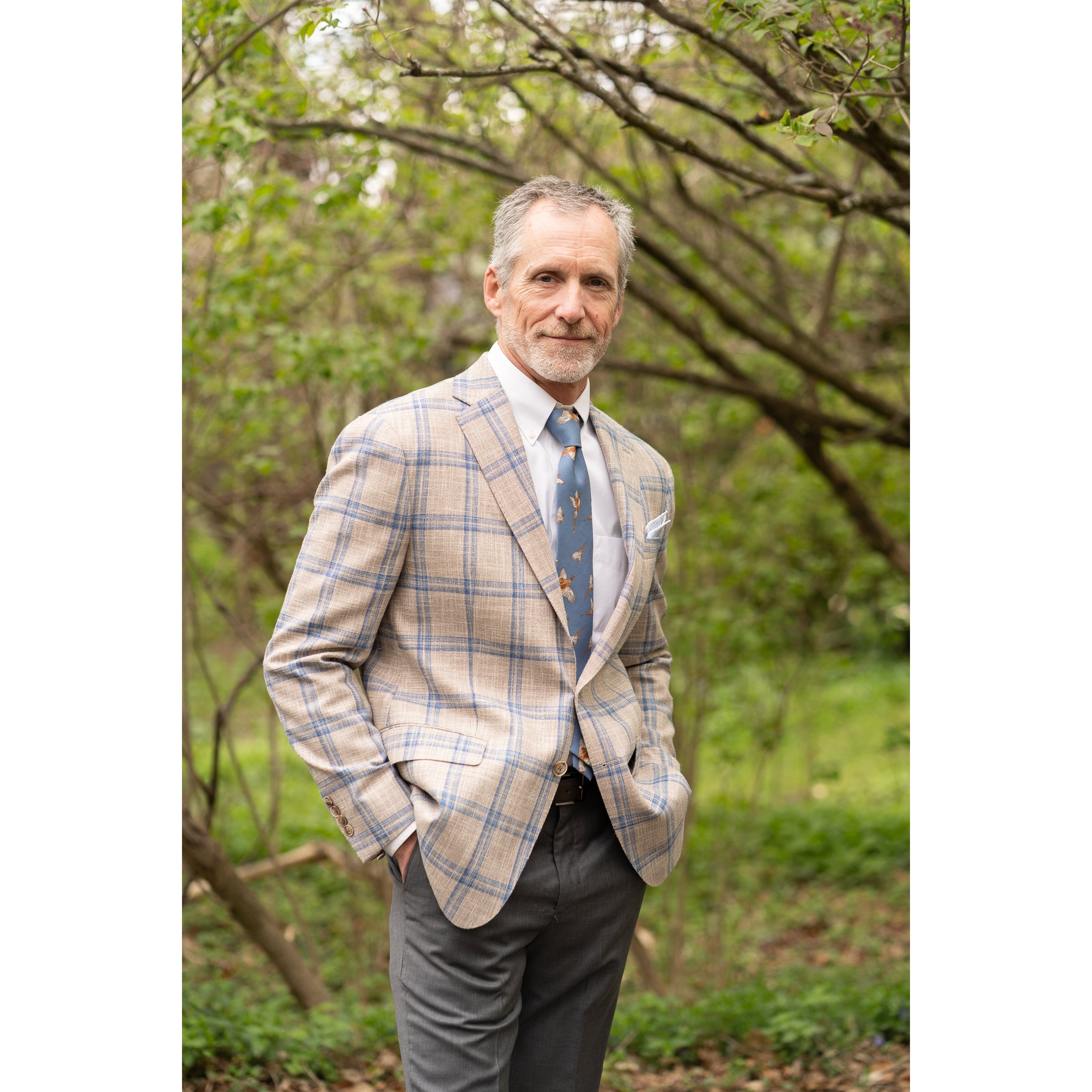 Tan with Blue Double Windowpane Wool, Cotton, and Silk Carlo Barbera Sport Coat