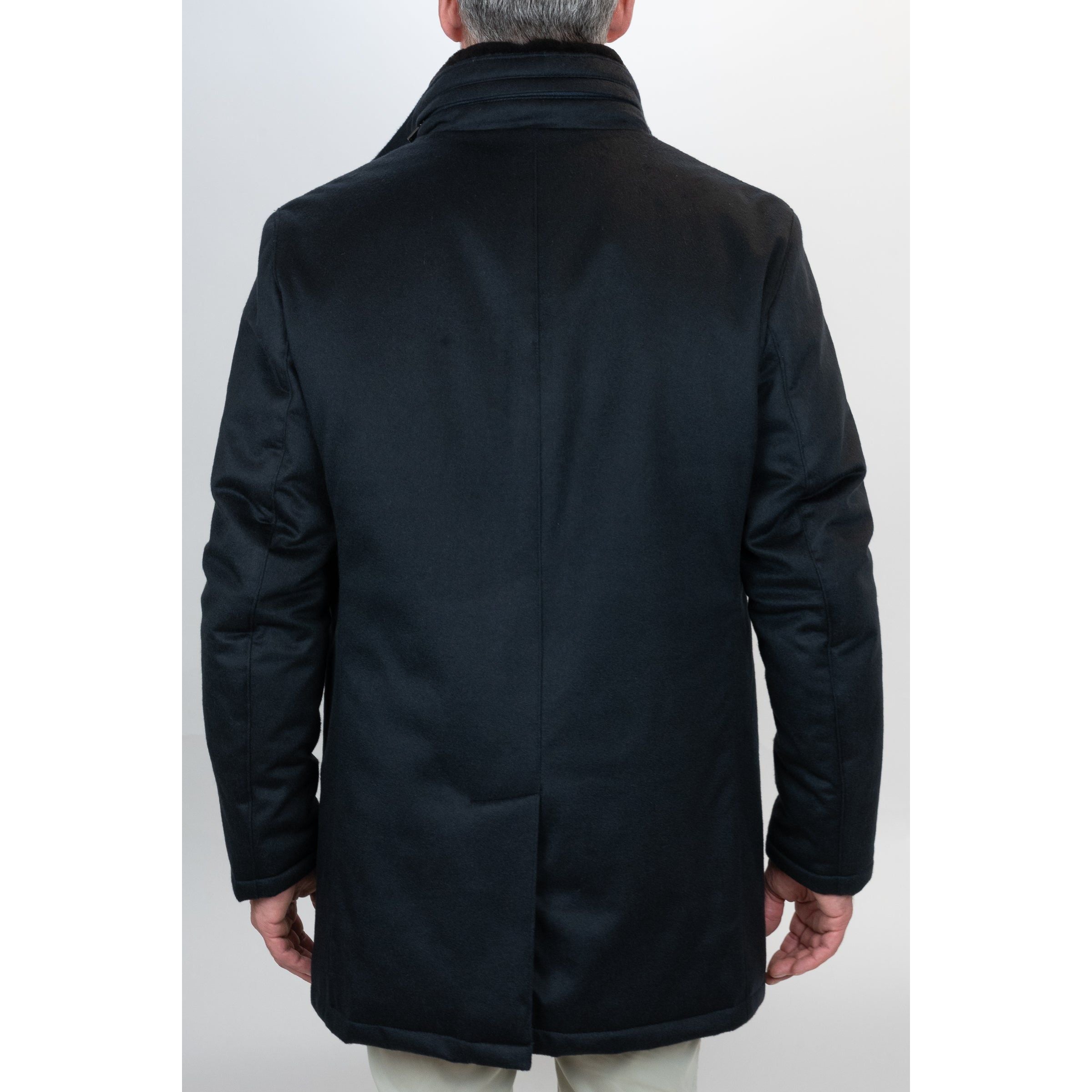 Storm System Cashmere Coat with Shearling Trim