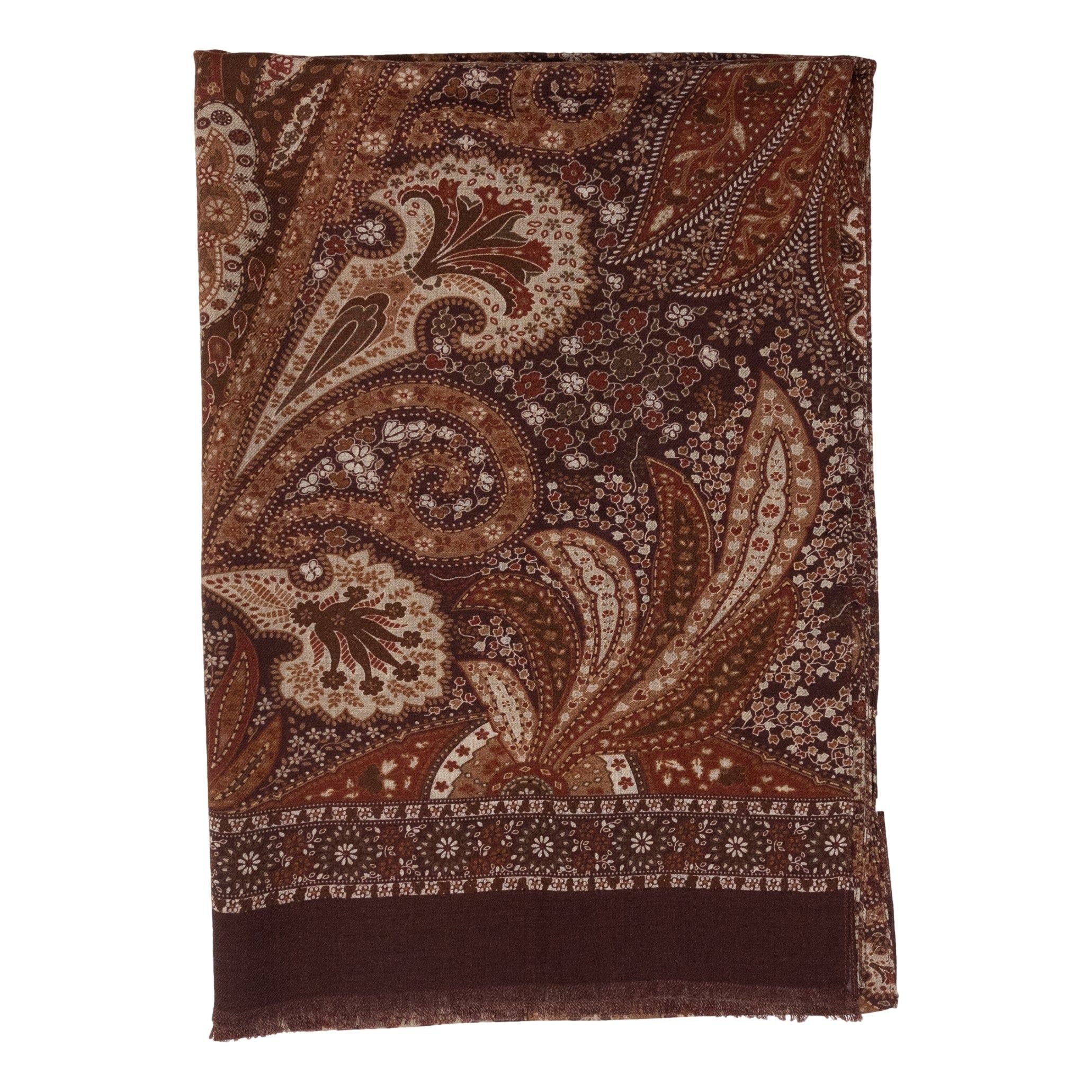 Large Floral and Paisley Patterned Wool Scarf