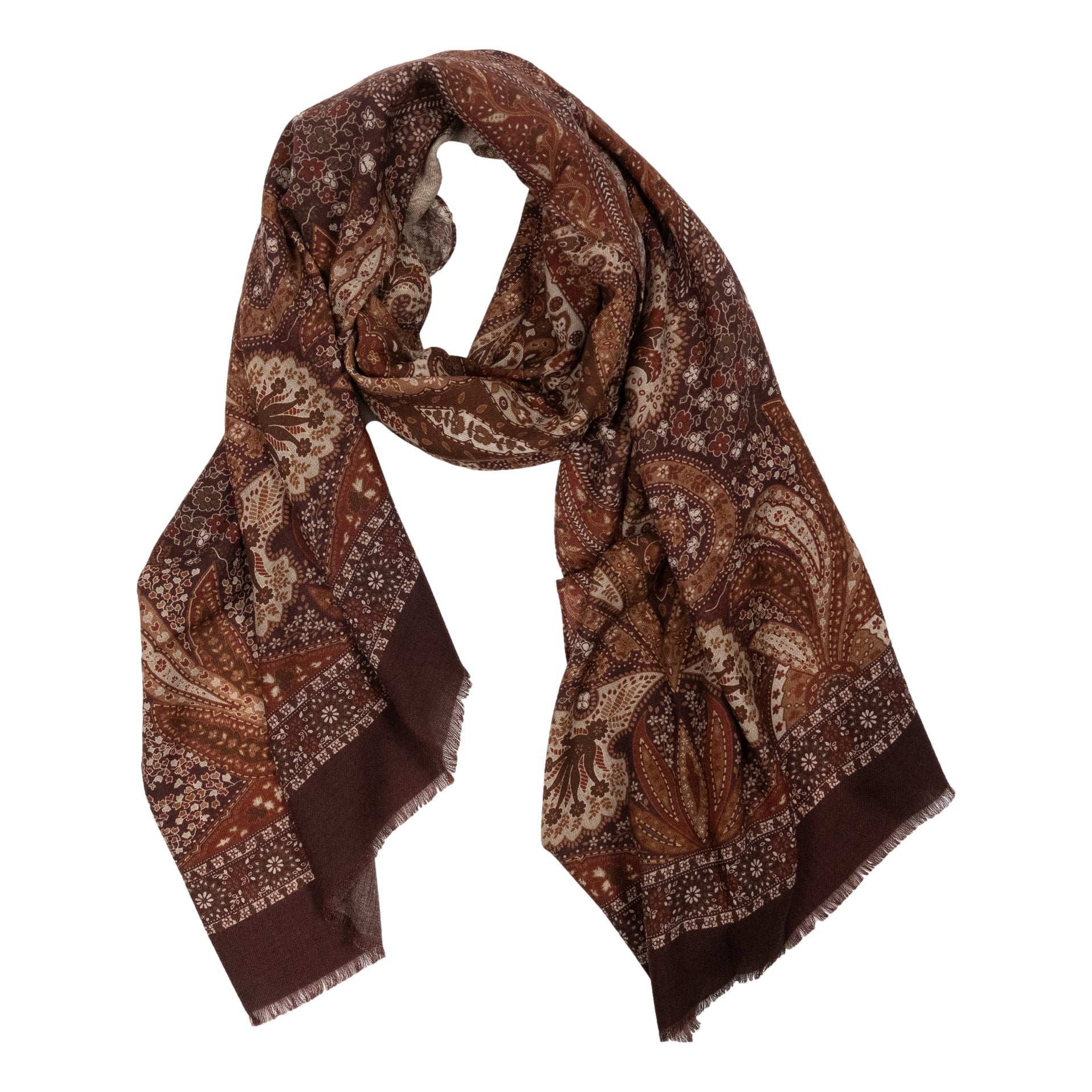 Large Floral and Paisley Patterned Wool Scarf