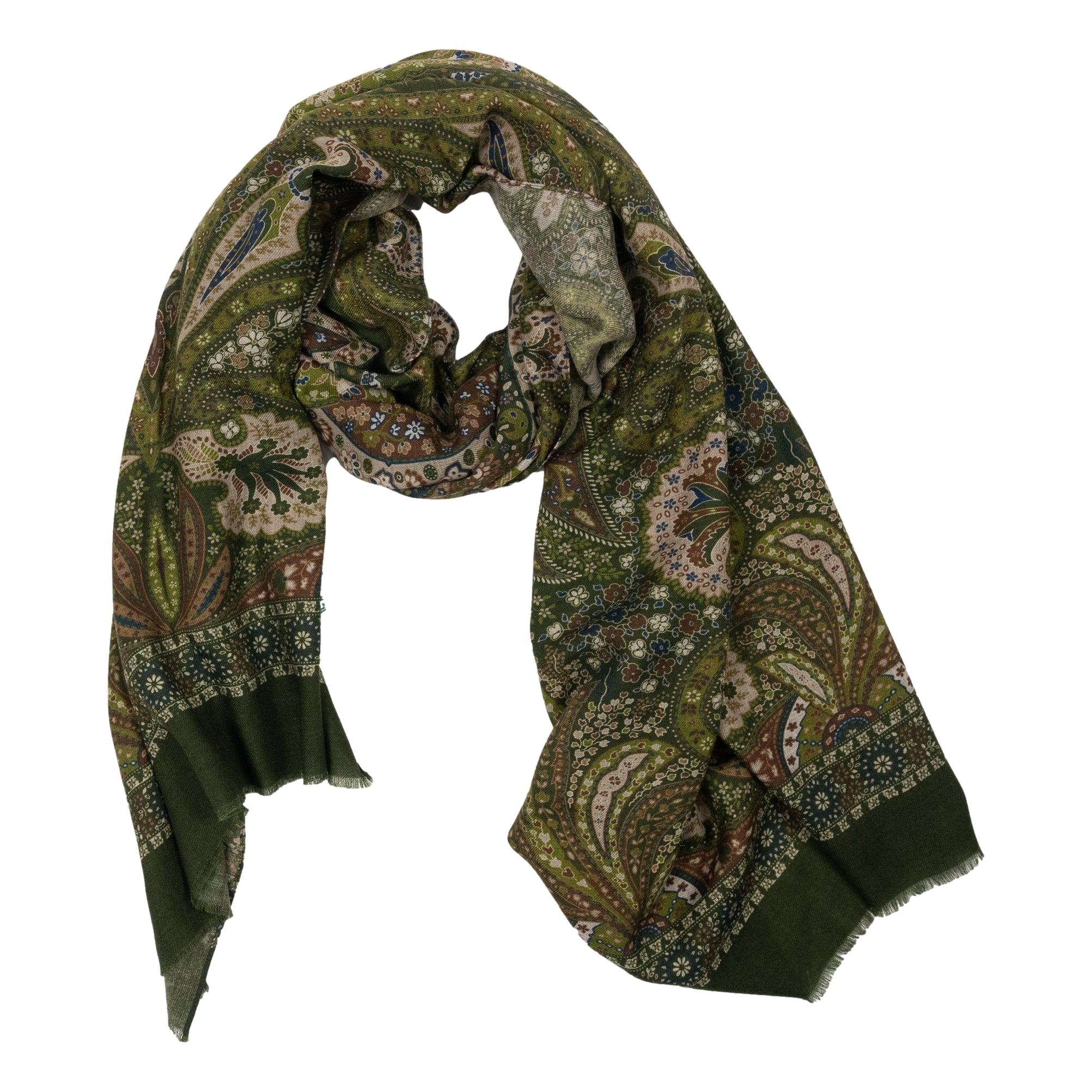 Large Floral and Paisley Patterned Wool Scarf