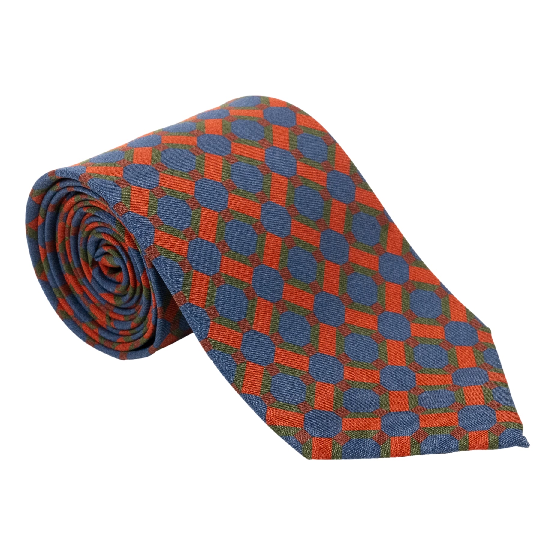 Abstract Grid Print Silk Tie