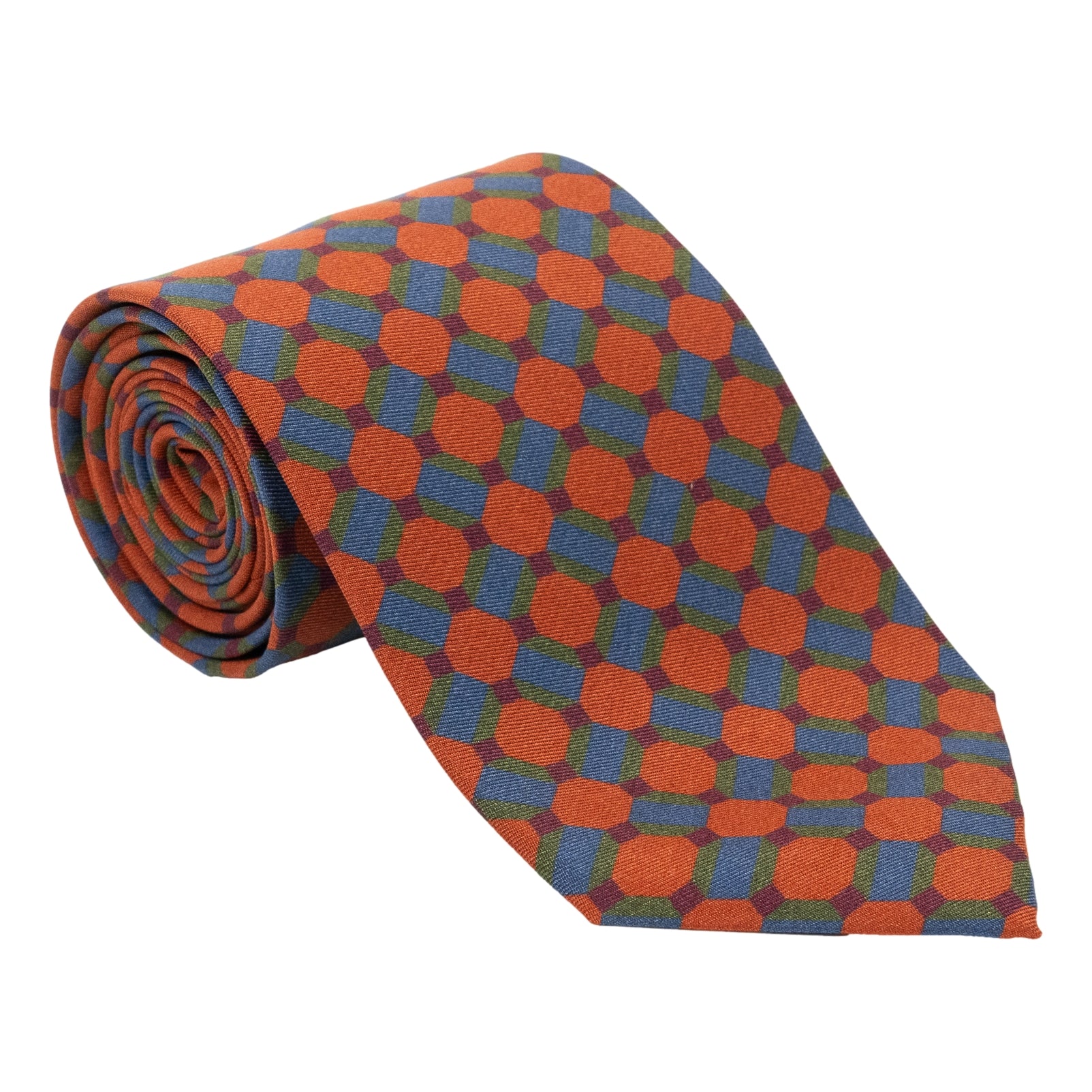 Abstract Grid Print Silk Tie