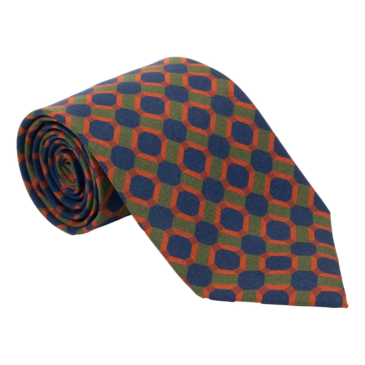 Abstract Grid Print Silk Tie