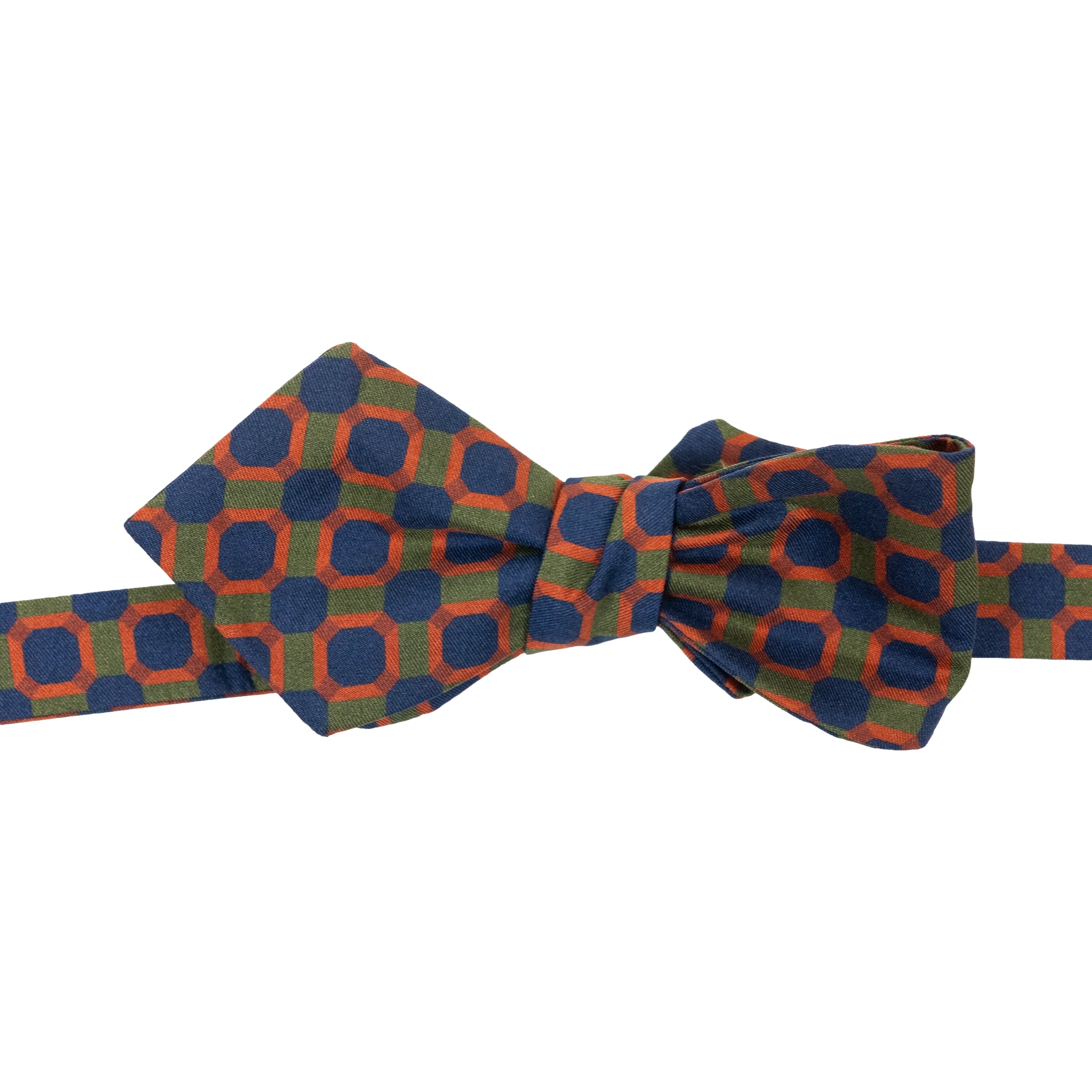 Abstract Grid Print Silk Pointed End Bow Tie