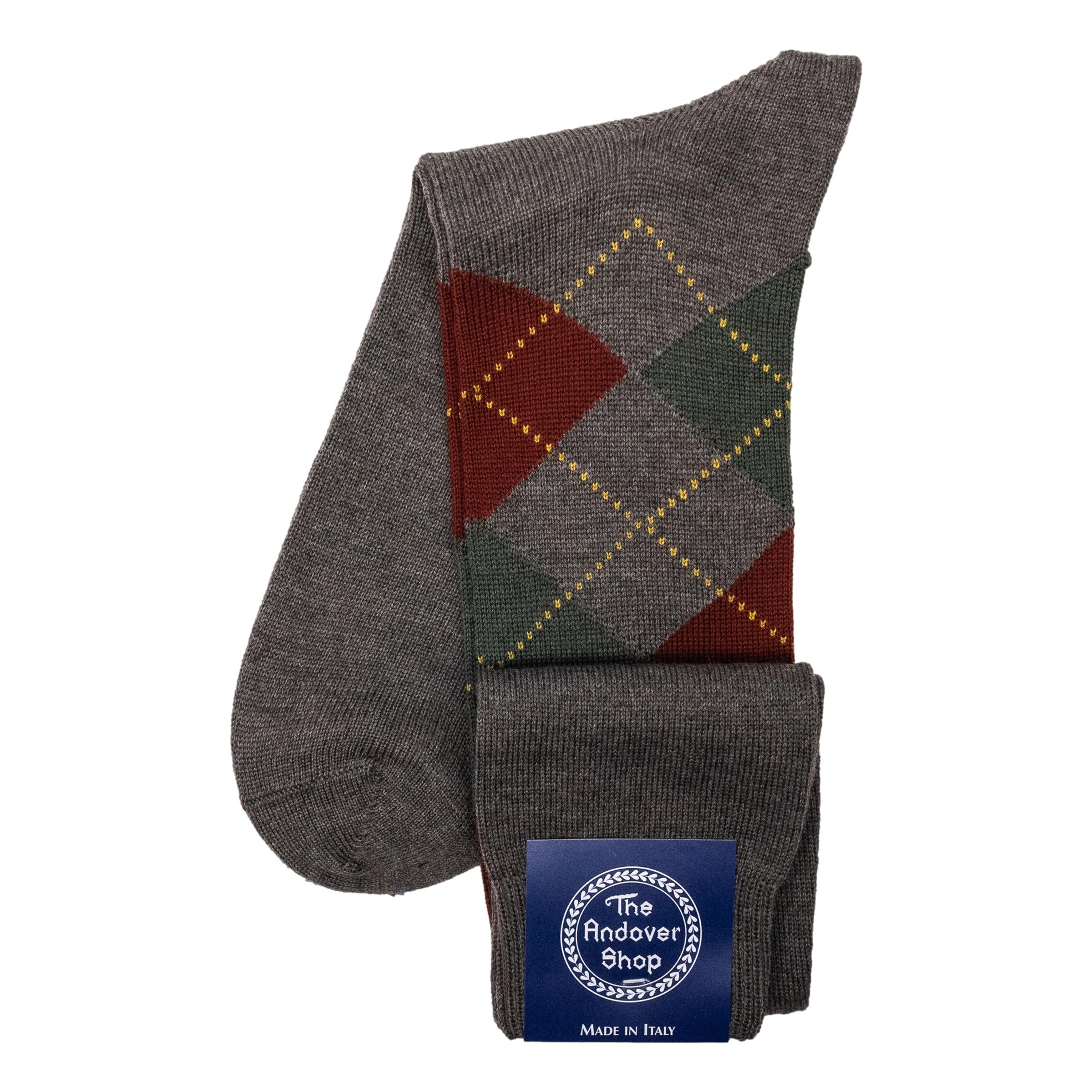 Over the Calf Argyle Wool Dress Socks