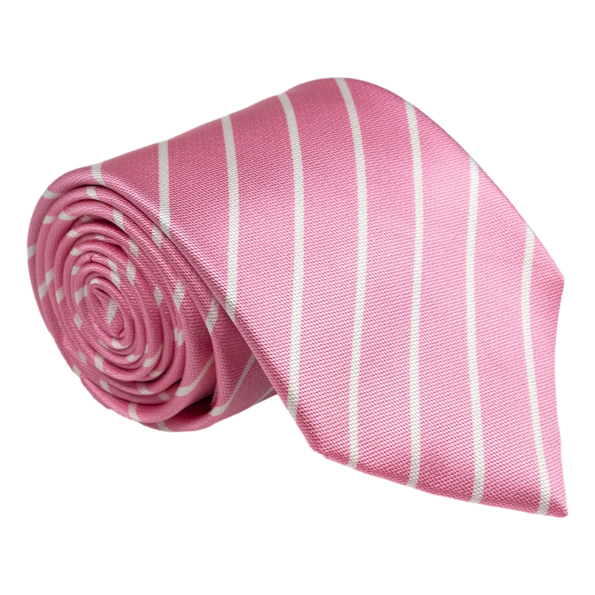 White Reppe Stripe with Solid Ground Woven Silk Tie