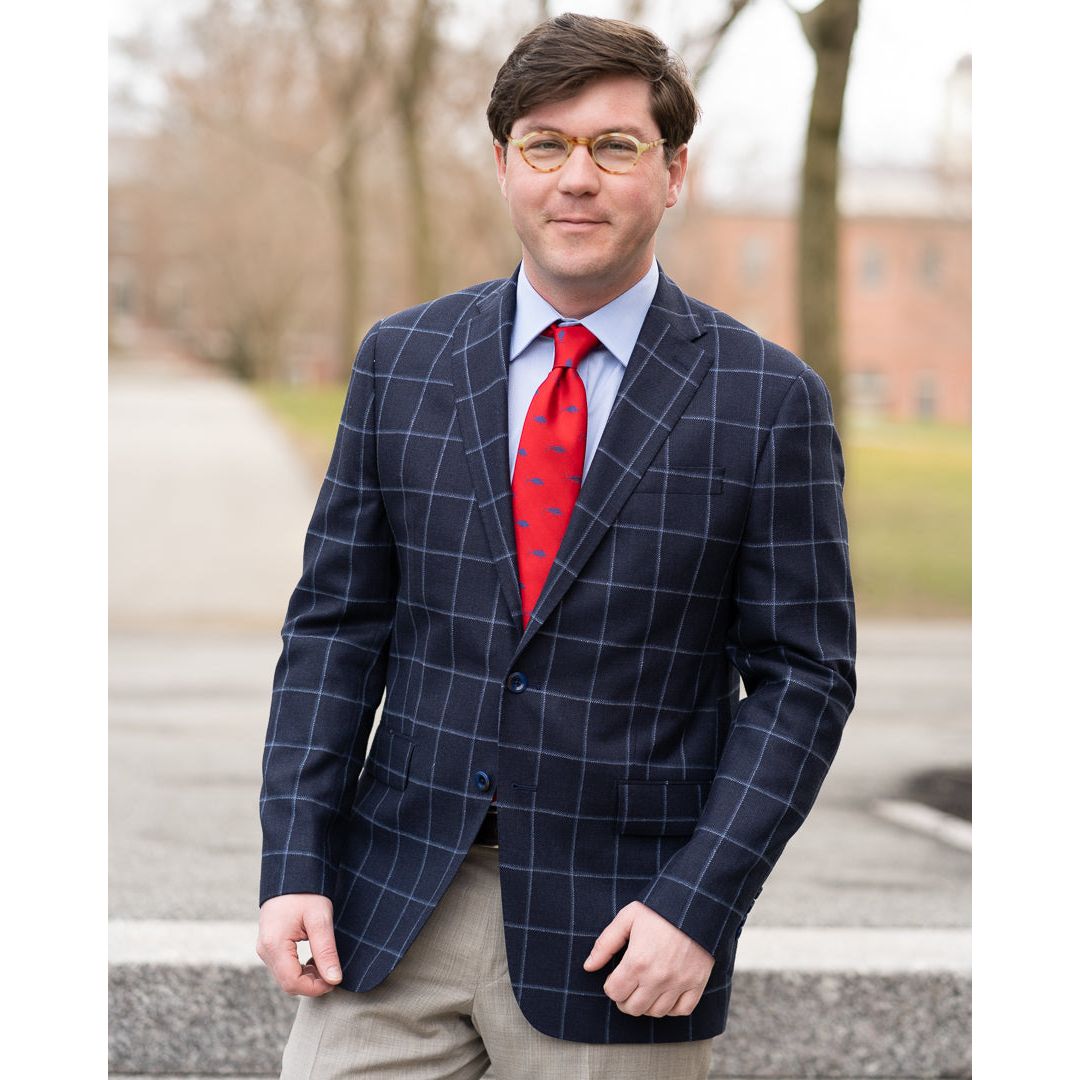 Navy with Light Blue Windowpane Wool and Silk Sport Coat