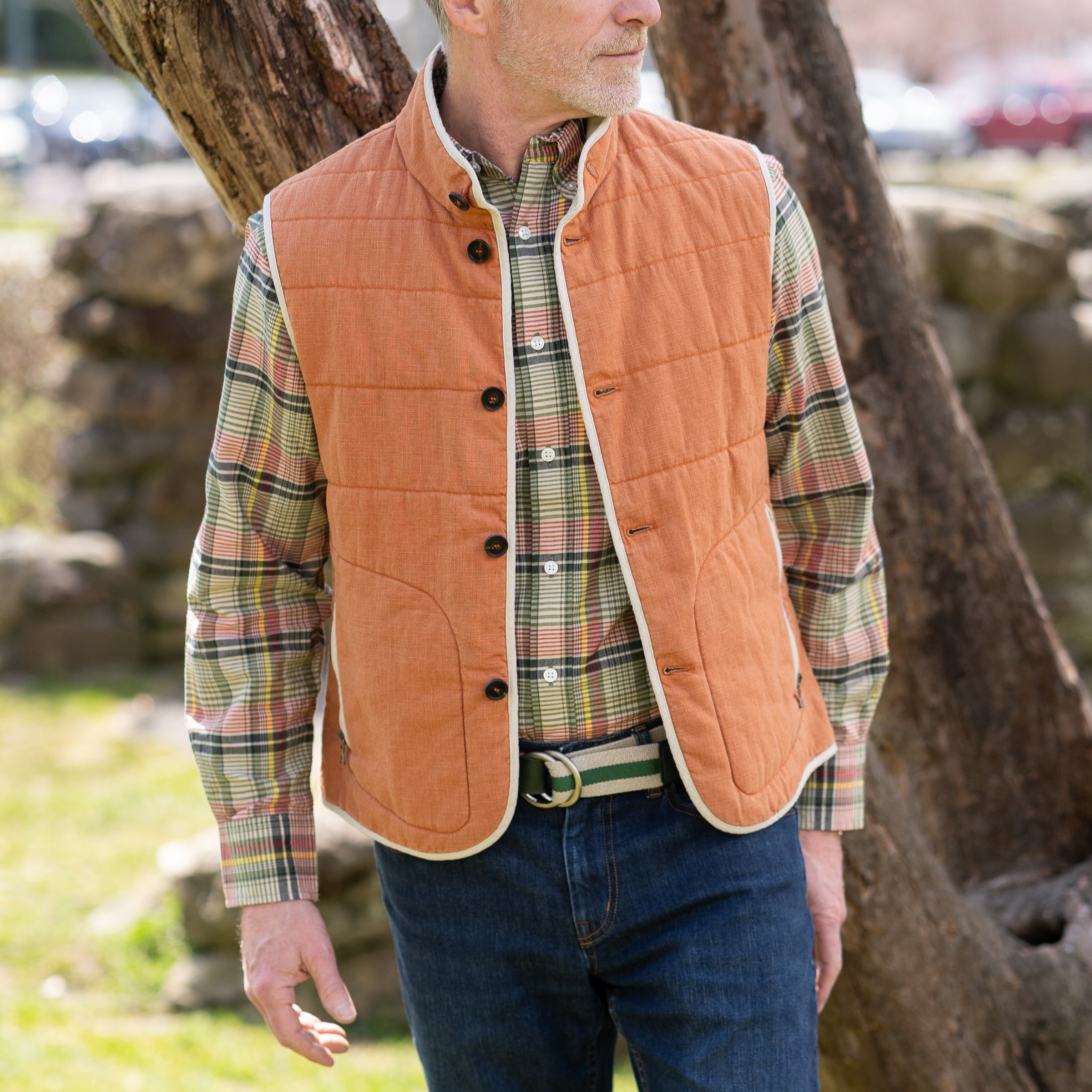 Light Orange Garment Dyed Linen Waterville Vest