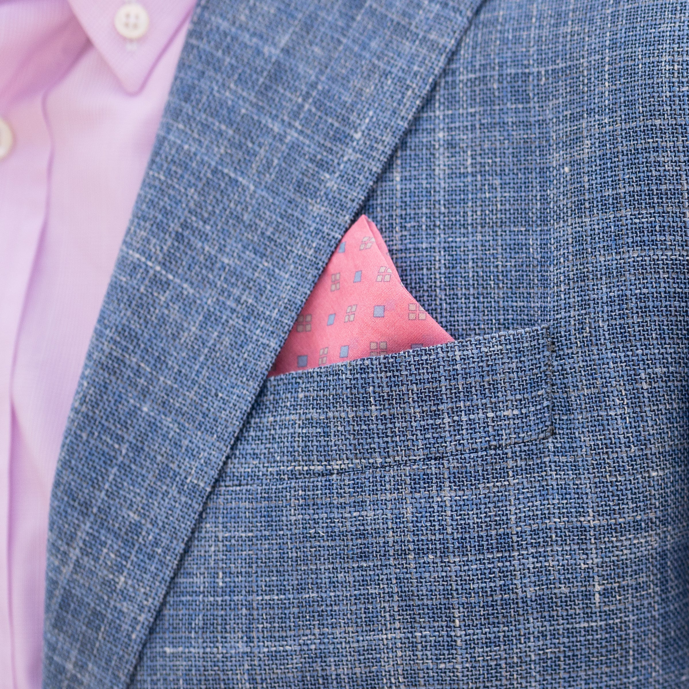 Stripe Border with Diamond Pattern Cotton Pocket Square