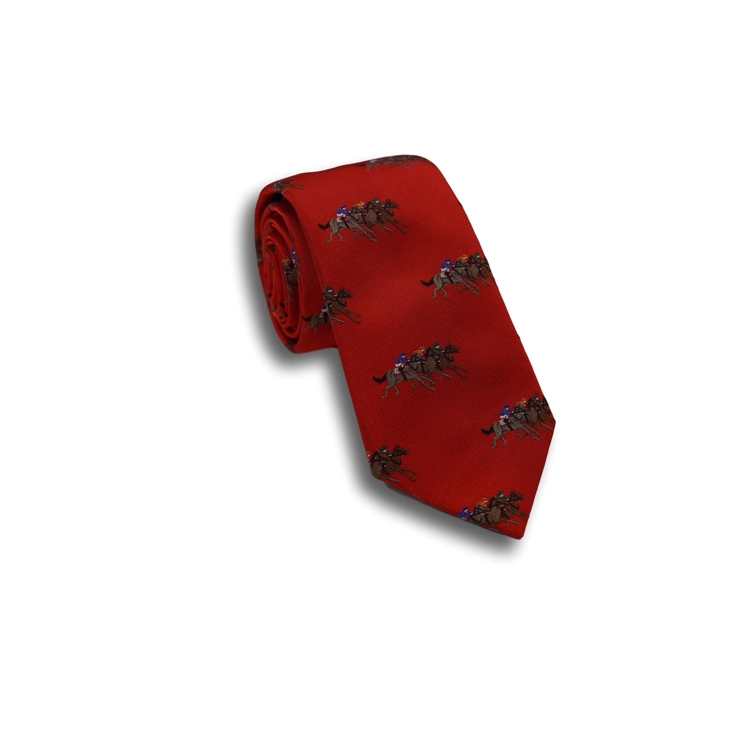 Rust Silk Tie with Racing Horses