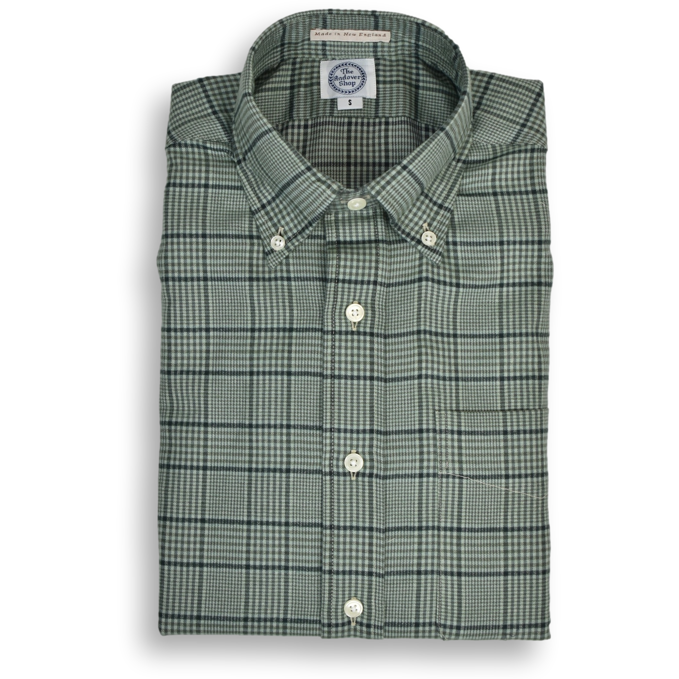 Olive Houndstooth Plaid Flannel Sport Shirt