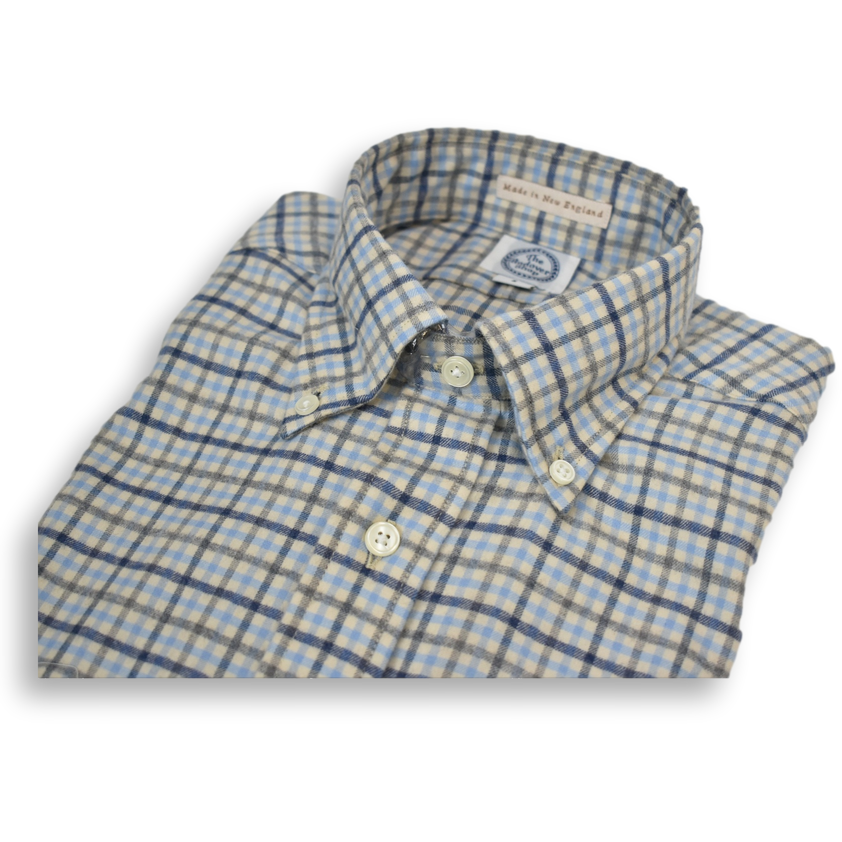 Light Blue and Navy Check Flannel Sport Shirt