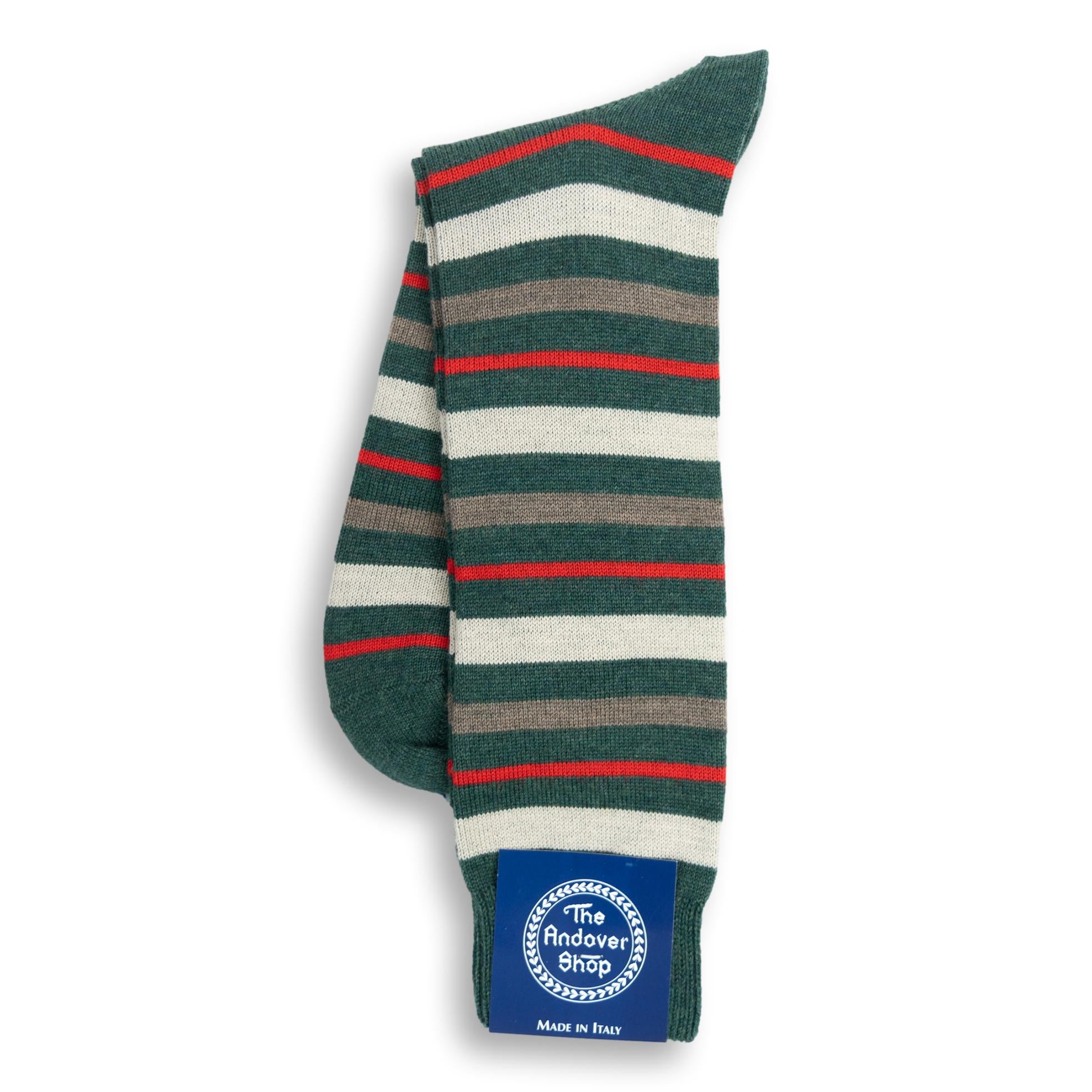 Mid-Calf Multi Stripe Wool Dress Socks