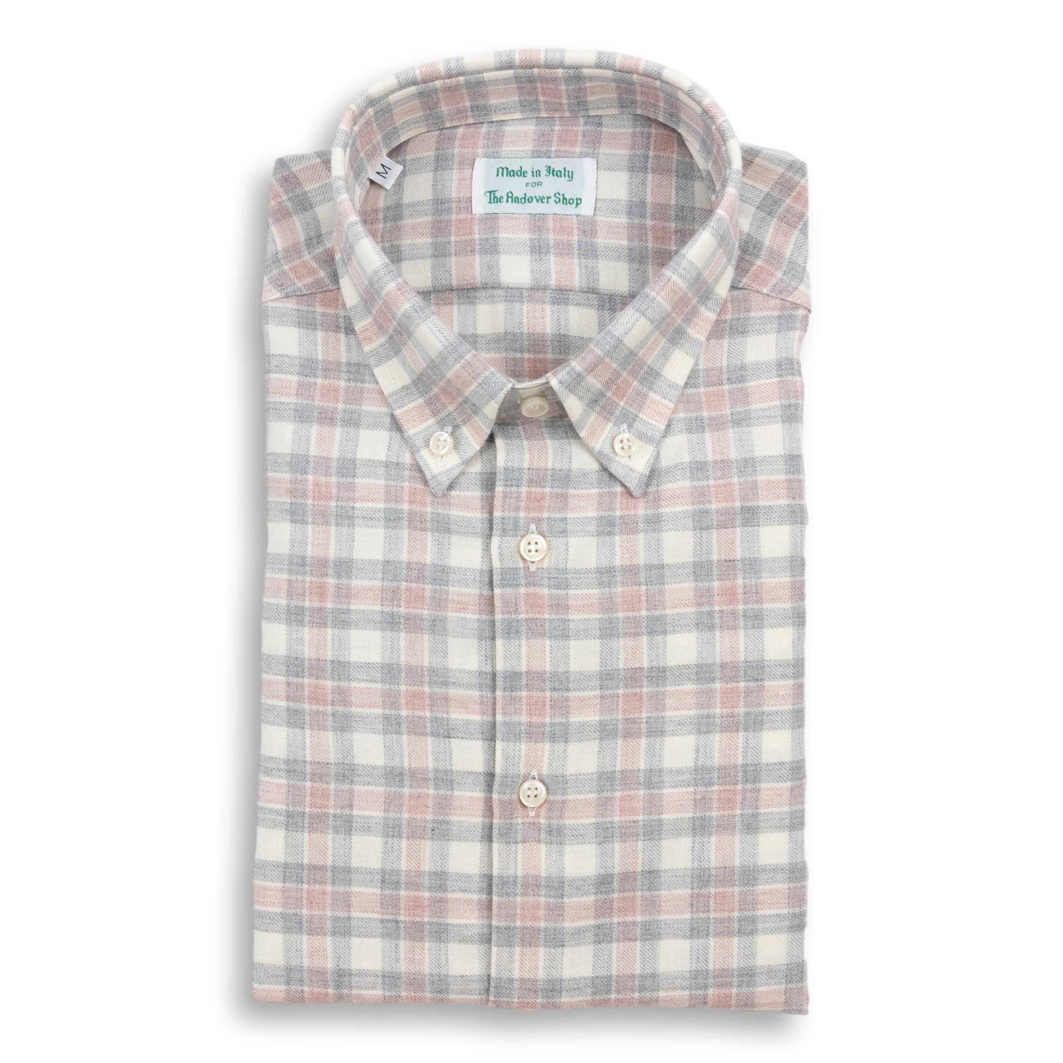 Pink and Grey Plaid Brushed Cotton Sport Shirt