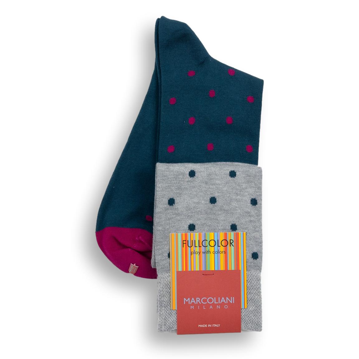 Pima Cotton Color Block Polka Dot Over-the-Calf Dress Socks