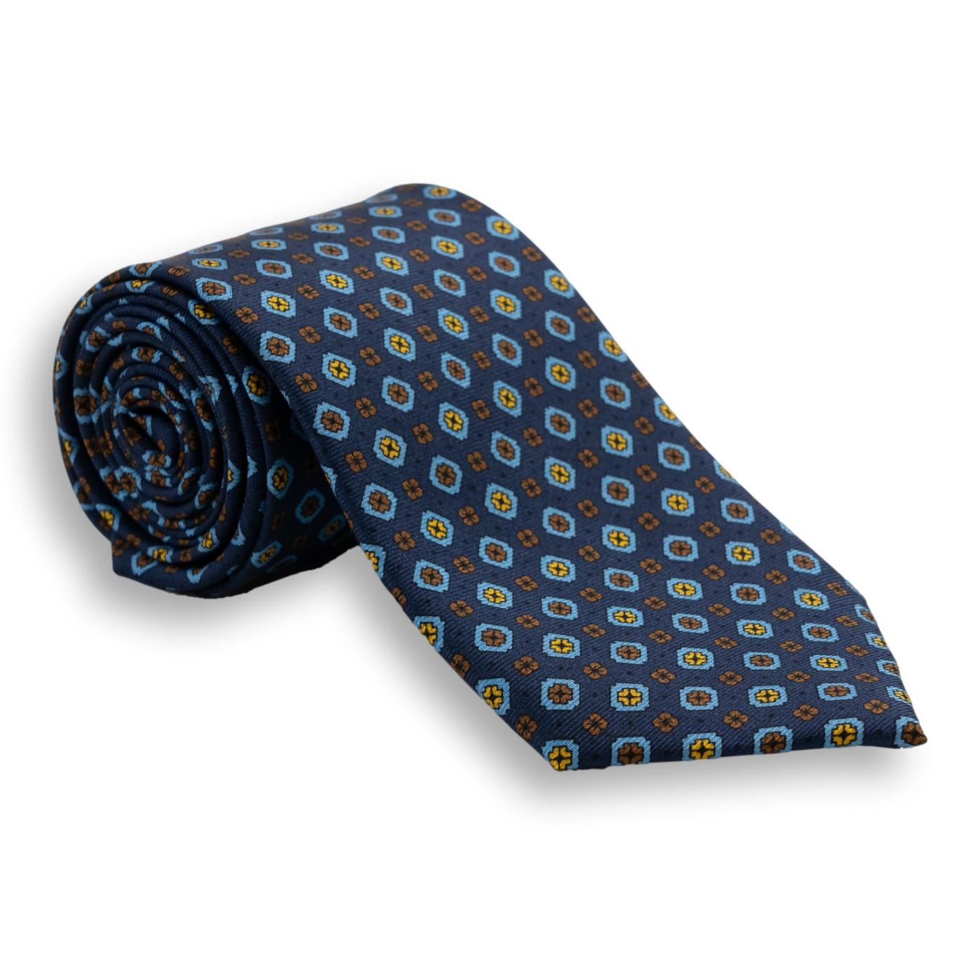 Medallion and Flower Motif Motif Silk Tie