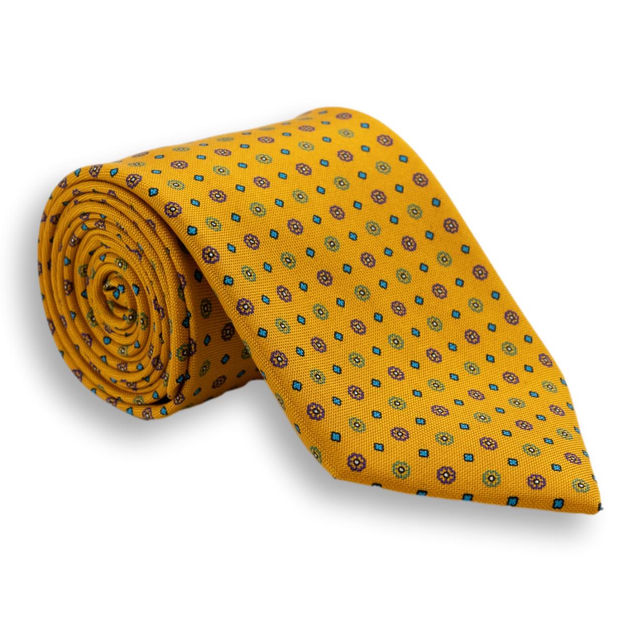 Flower and Diamond Motif Silk Tie