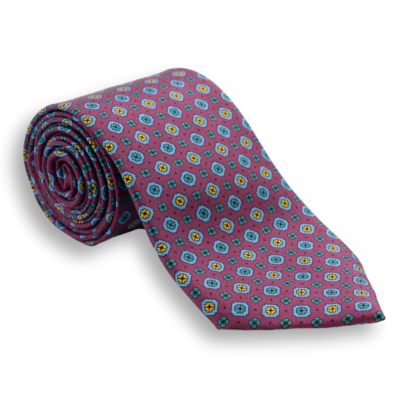 Medallion and Flower Motif Motif Silk Tie