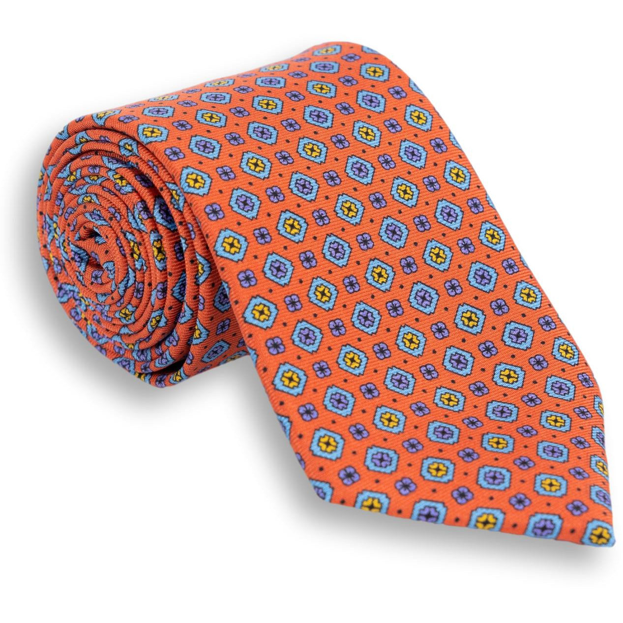 Medallion and Flower Motif Motif Silk Tie