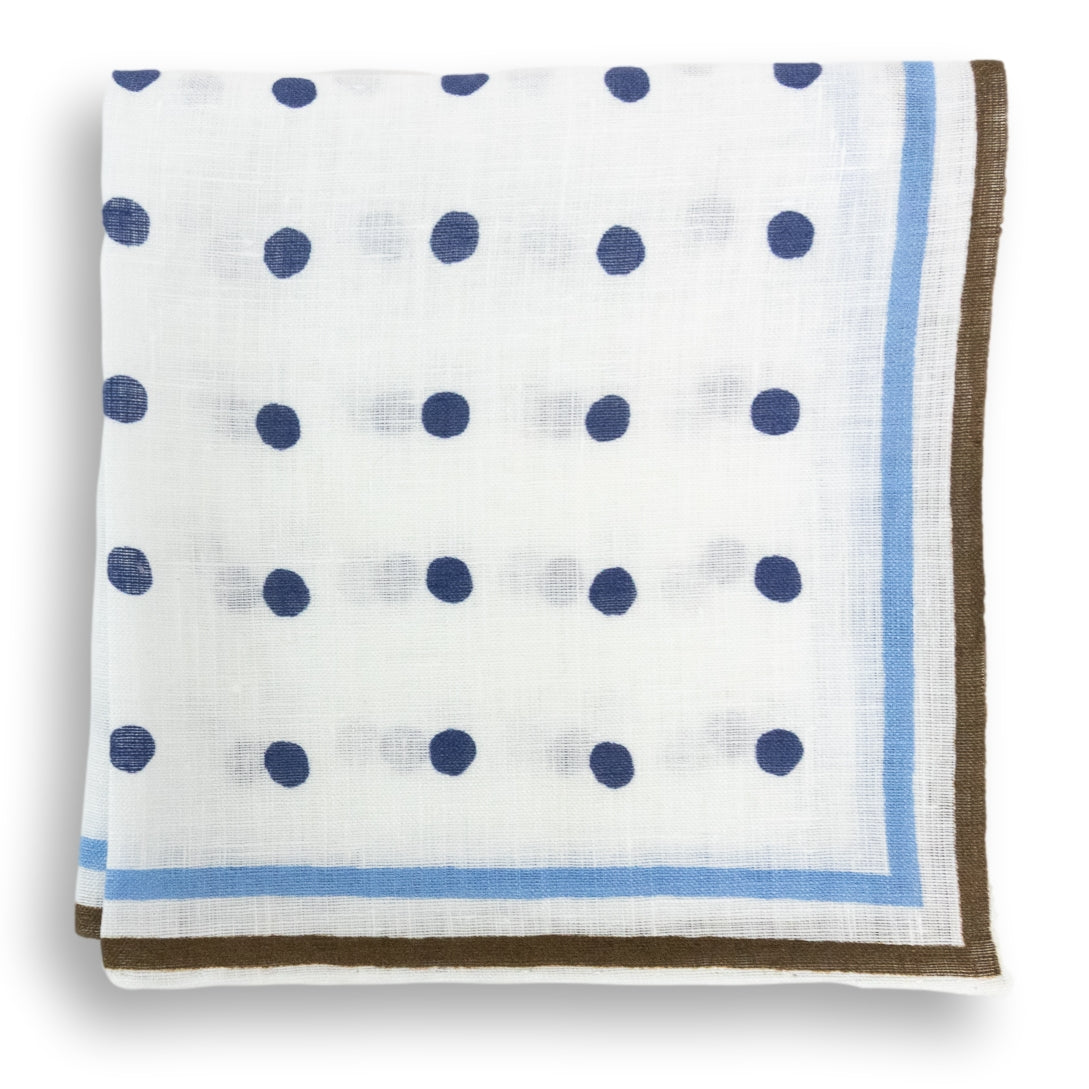 Stripe Bordered Polka Dot Linen Pocket Square