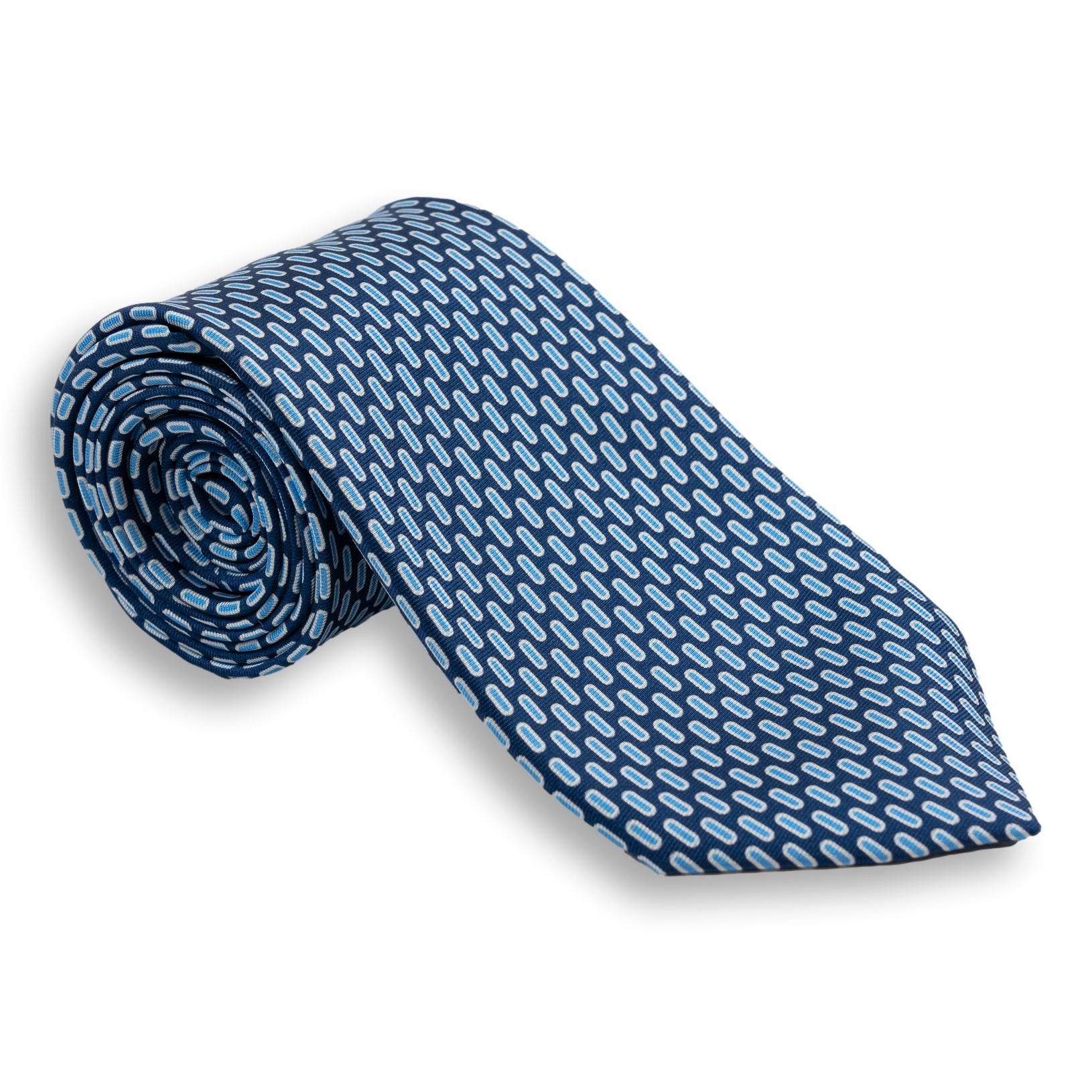 White Bordered Oval Silk Tie