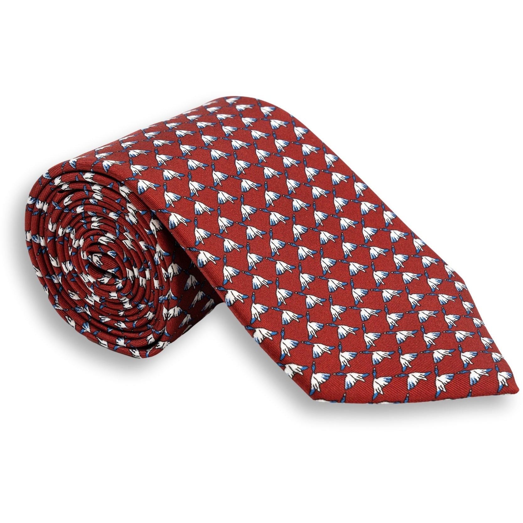 Flying Duck Pattern Silk Print Tie