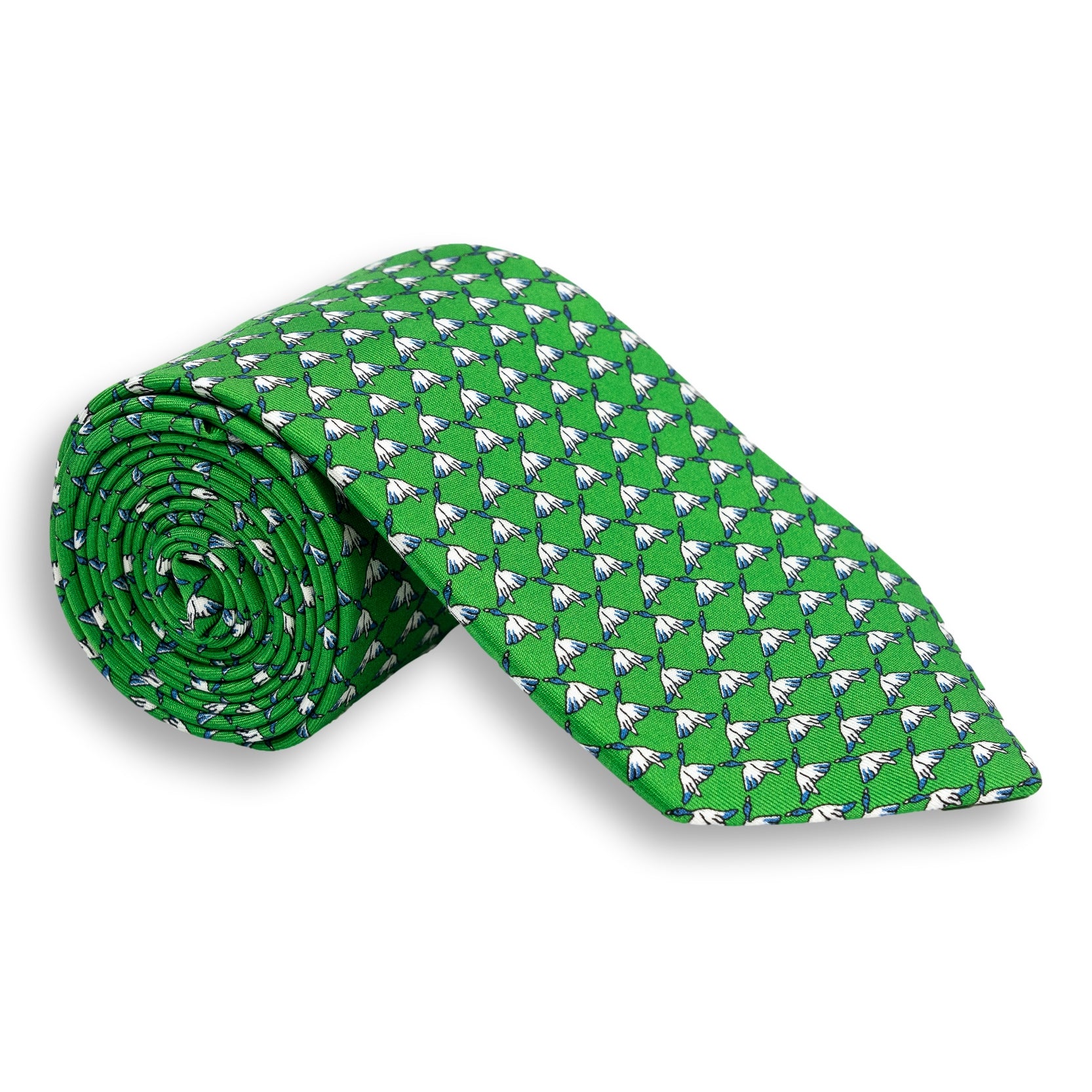 Flying Duck Pattern Silk Print Tie