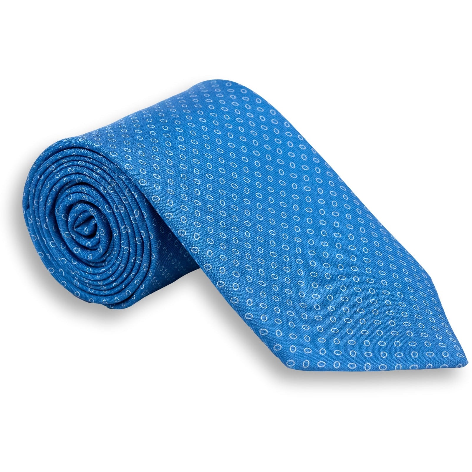 Small White Circular Pattern Silk Print Tie