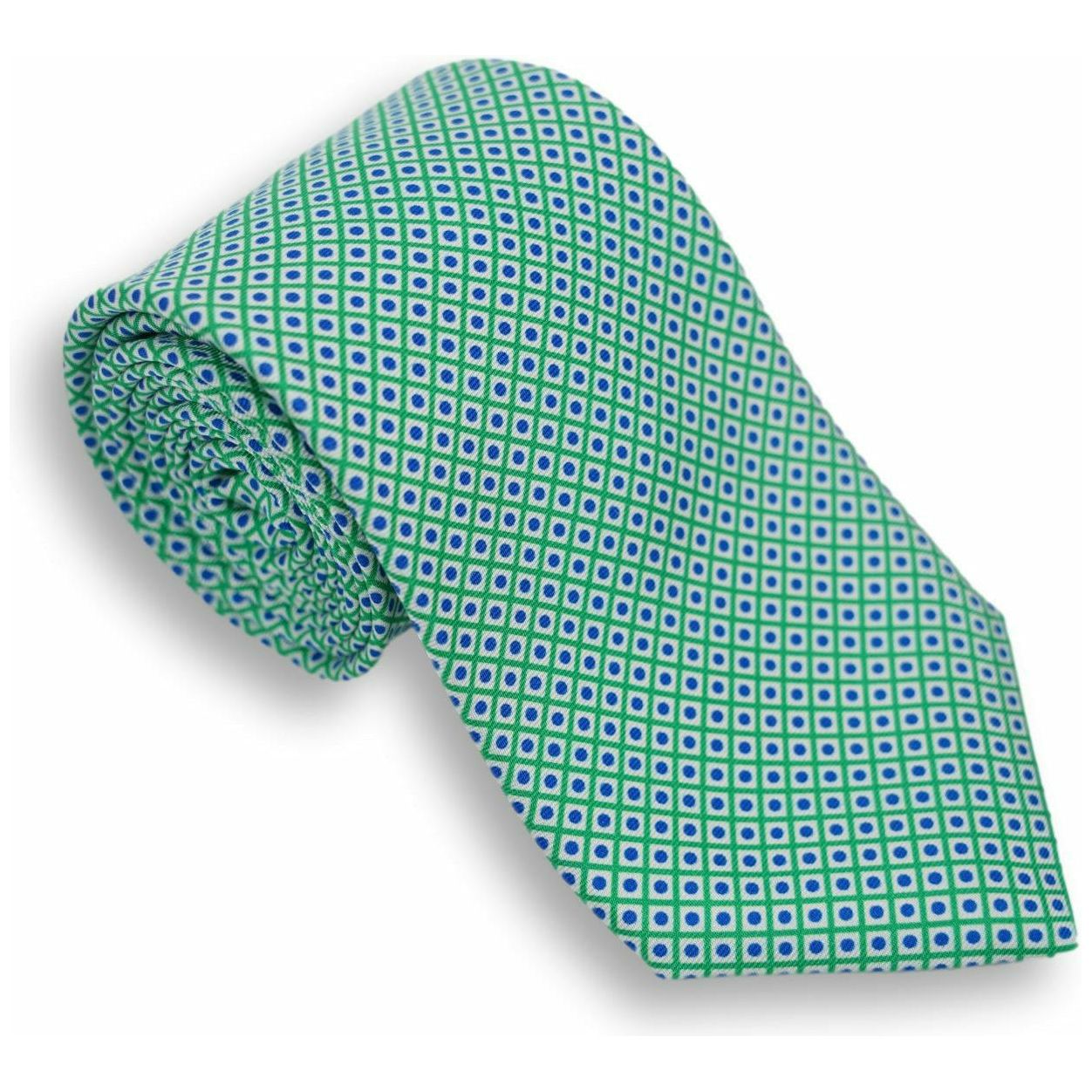 White Diamond with Light Blue Circle Motif Silk Tie