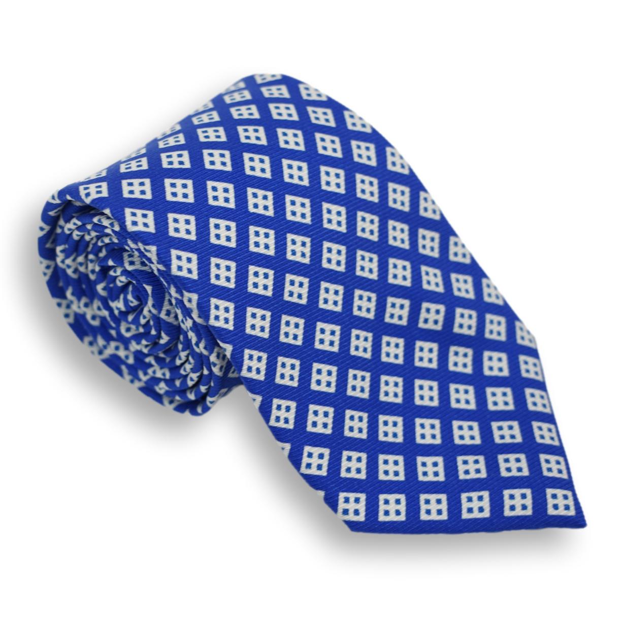 White Diamond with Light Blue Diamonds Motif Silk Tie