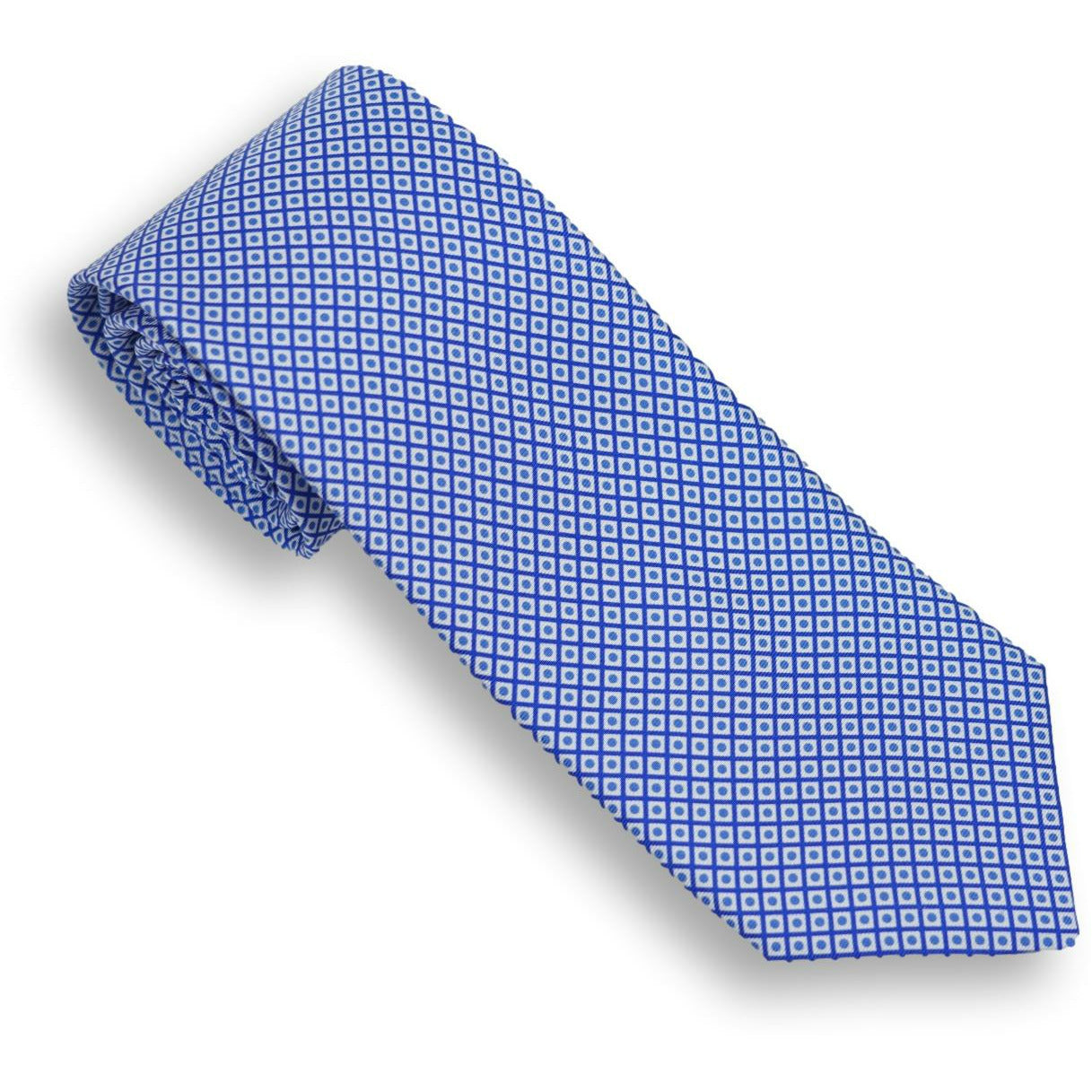 White Diamond with Light Blue Circle Motif Silk Tie