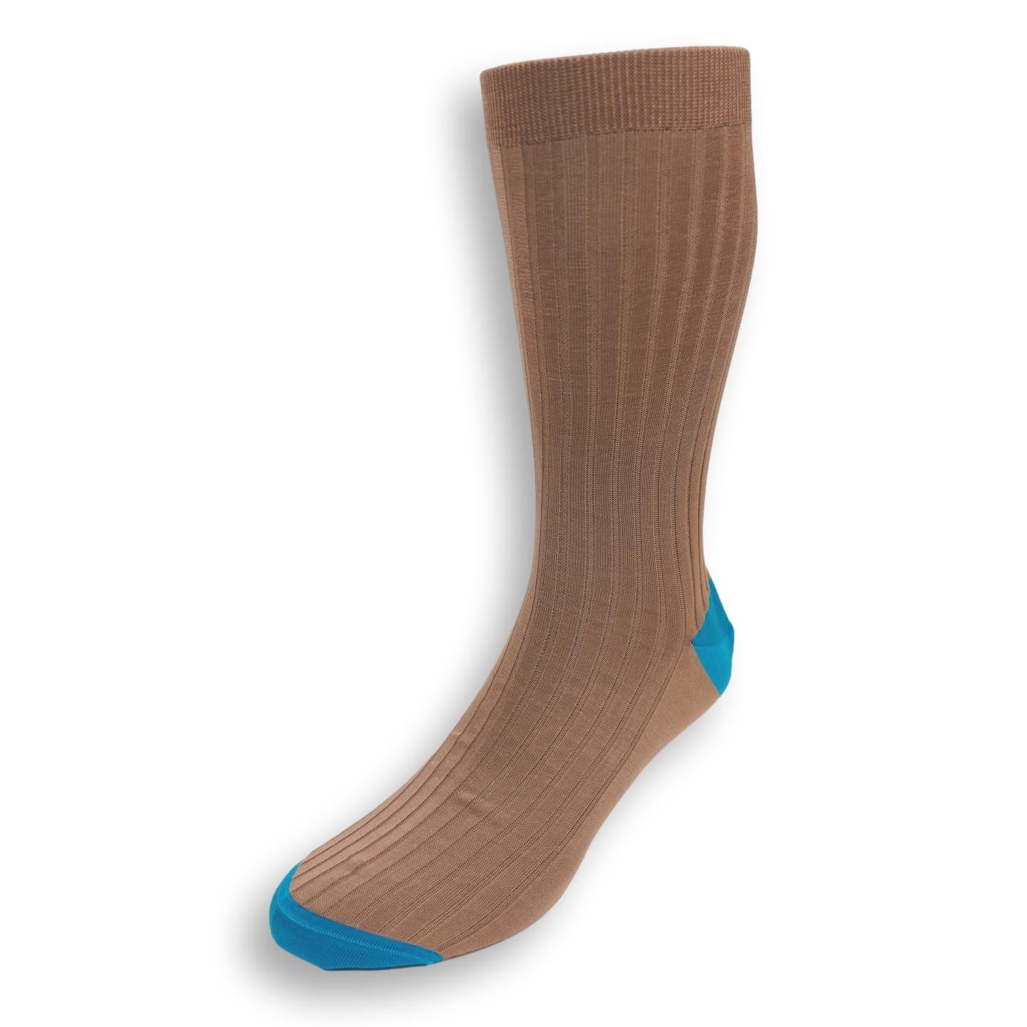 Mid-Calf Cotton Ribbed Two Tone Dress Sock